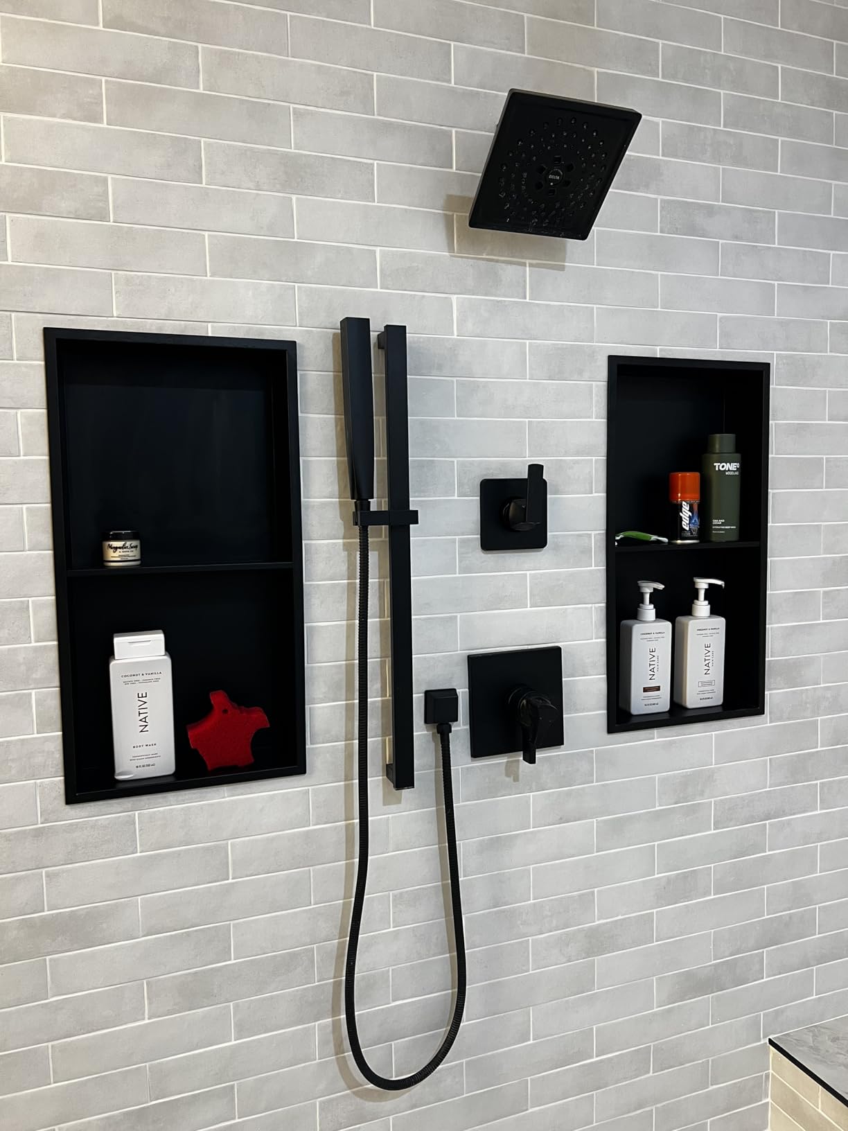 Neodrain No Tile Shower Niche Insert Tile Ready, Black Recessed Wall Niche for Shower Organizer (Inner Size 12