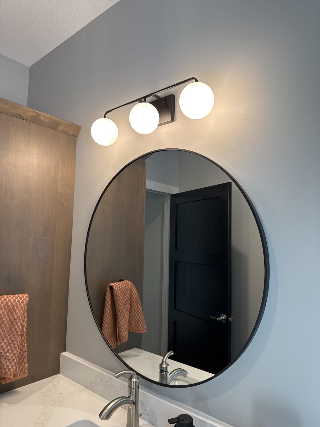 Tipace Mid Century Modern Bathroom Vanity Lights Fixtures 3-Light Black Milk White Globe Glass Industrial Vanity Lighting Over Mirror customer photo 1
