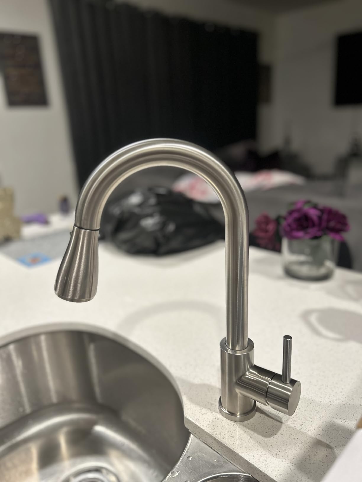 Commercial Kitchen Faucet, VFAUOSIT Kitchen Faucet with Pull Down Sprayer, Single Handle Kitchen Sink Faucet with Pot Filler, Brushed Nickel Stainless Steel Spring Sink Faucet customer photo 1