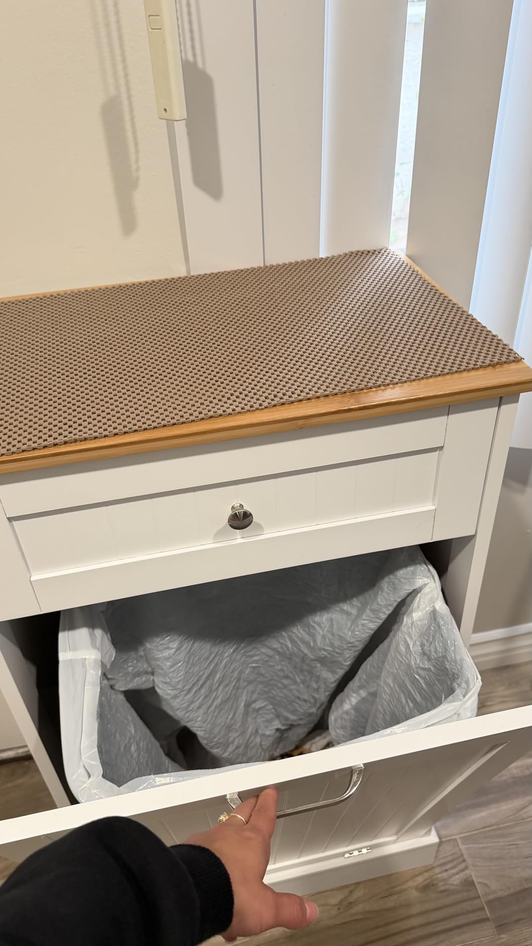 GAZHOME 10 Gallon Tilt Out Trash Cabinet, Upgrade Wooden Free Standing Recycling Trash Cabinet with Hideaway Drawer(White) customer photo 1