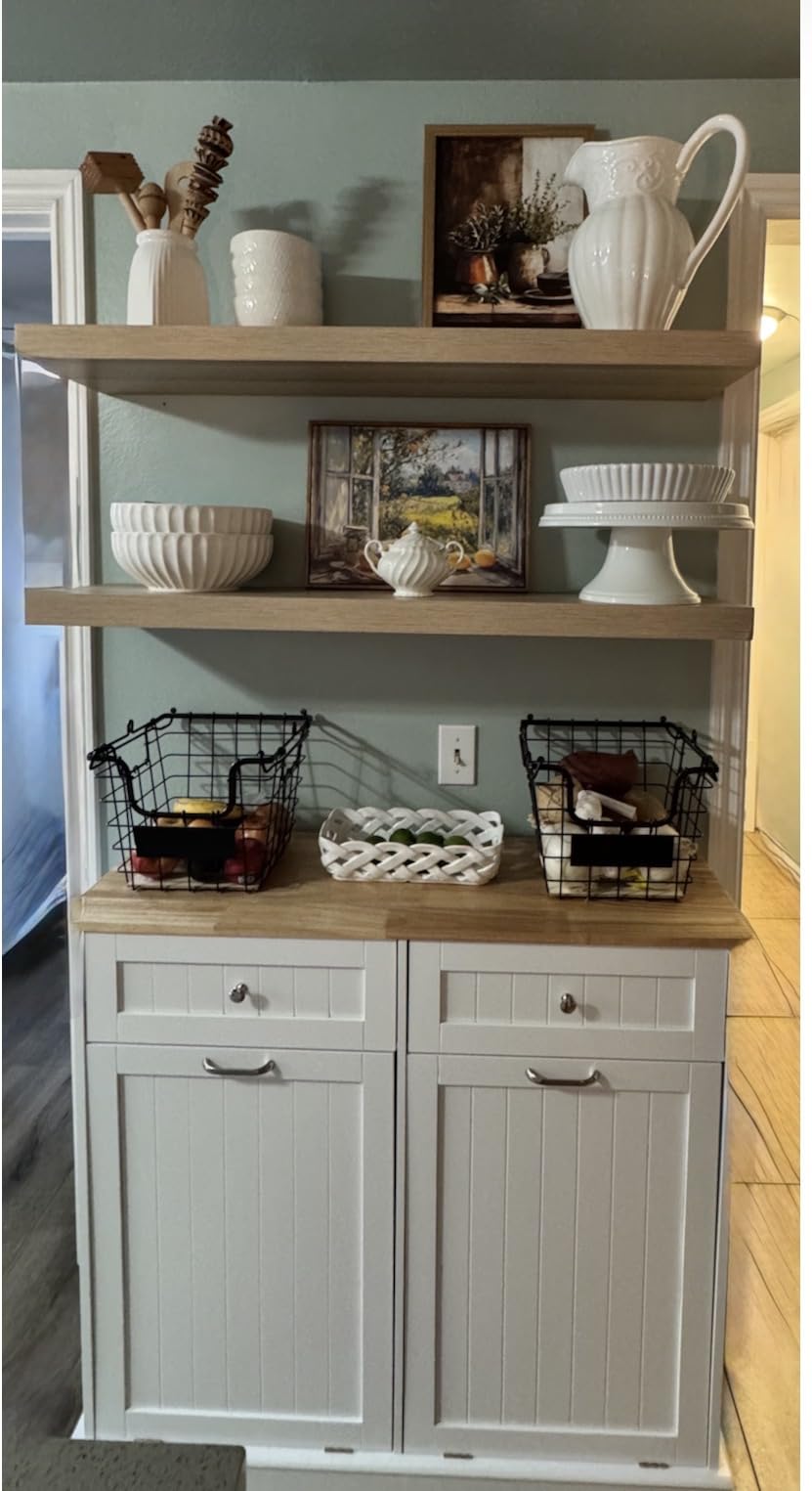 Betterhood 2 x 10 Gallon Tilt Out Trash Cabinet with 2 Big Storage Drawer, Wooden Trash Garbage Can Cabinet, Mid-Century Modern Recycling Cabinet & Laundry Sorter for Kitchen Dining Room, Blue customer photo 1