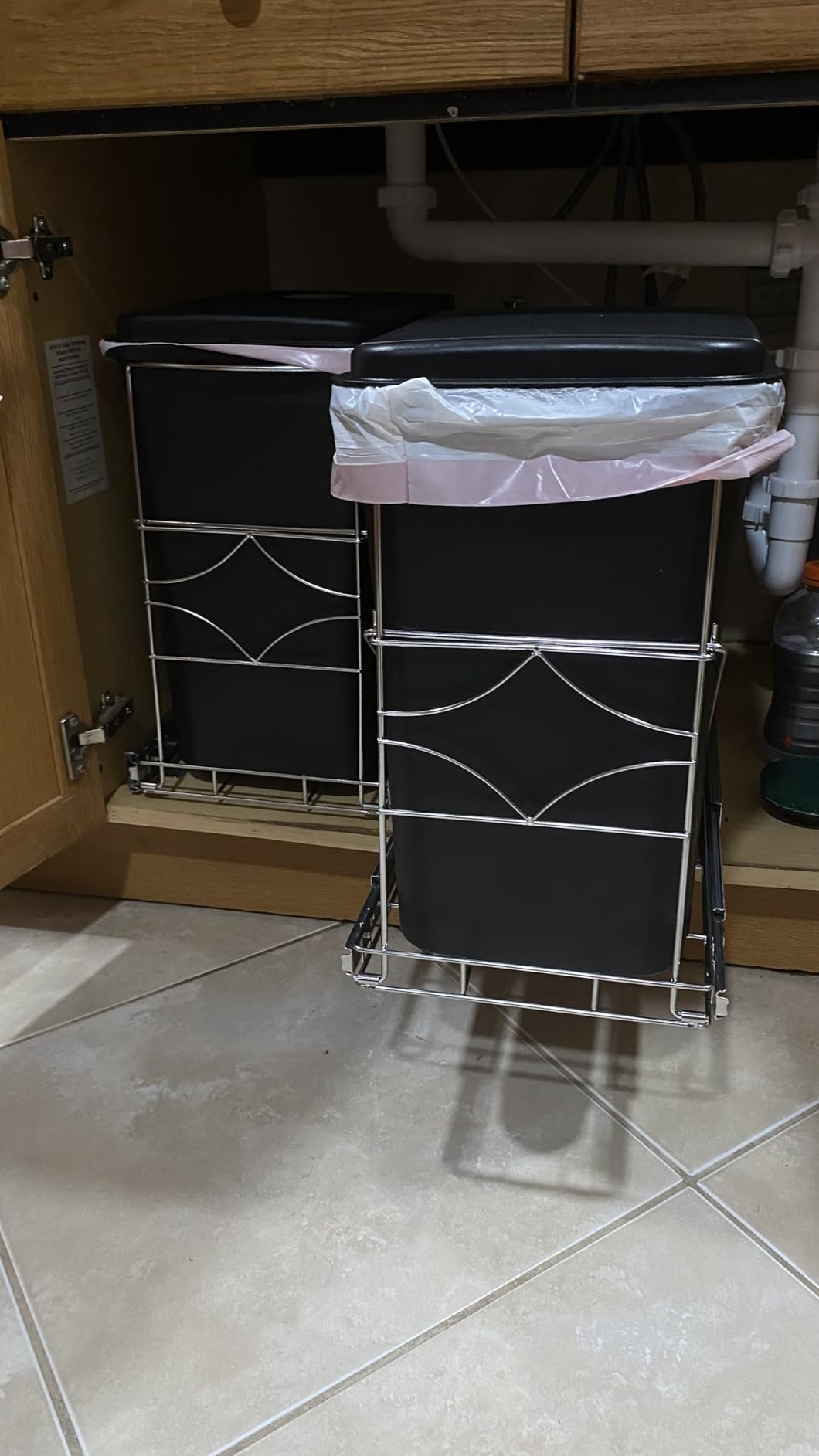 Youeon Pull Out Trash Can Under Cabinet, Adjustable Stainless Steel Under Sink Trash Can Pull Out, Slide Out Garbage Shelf, Fit for 7-11 Gallon Trash Can(Not Included) customer photo 1