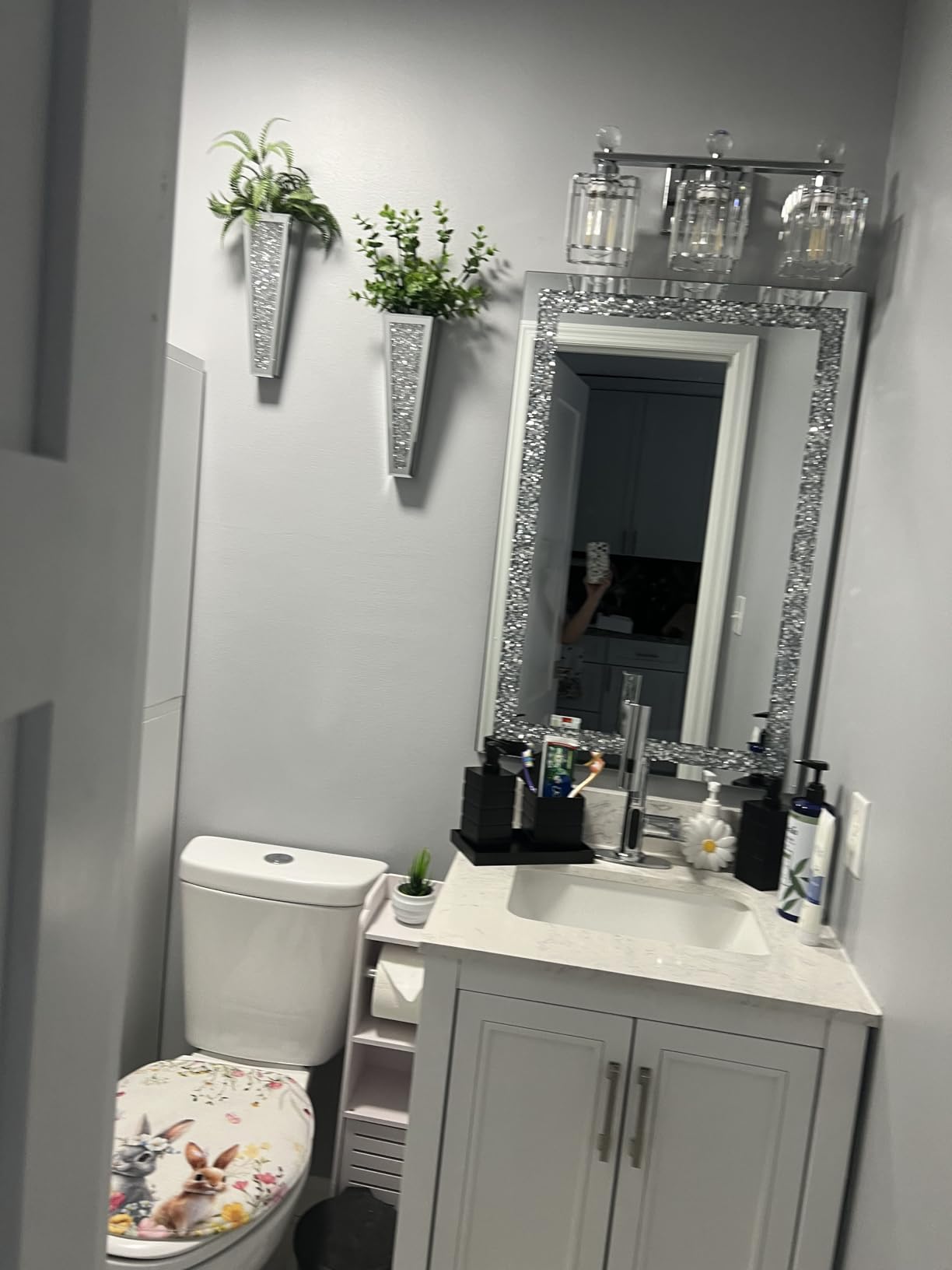 2 Light Bathroom Light Fixtures, Modern Farmhouse Vanity Light, Brushed Nickel Bathroom Lights Over Mirror, Crystal Vanity Lighting Fixtures for Bathroom, Powder Room customer photo 1