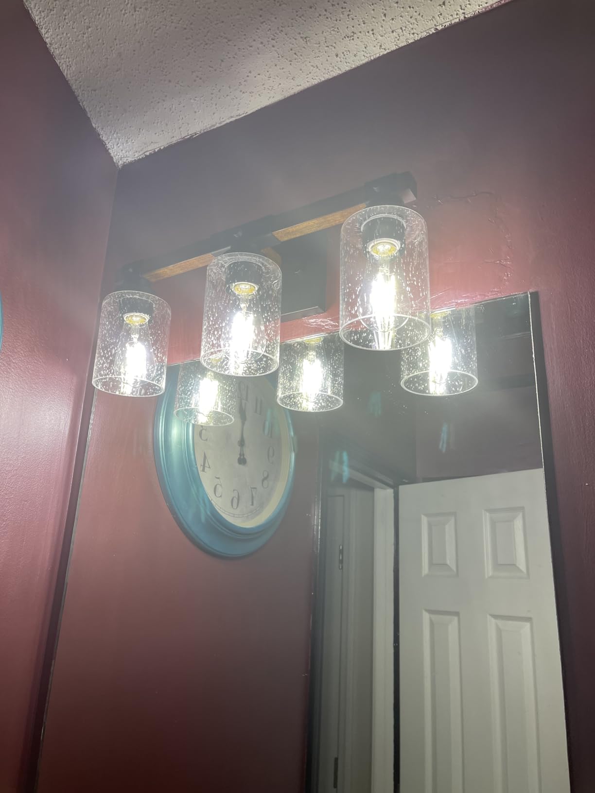 Amico Farmhouse Bathroom Vanity Light Fixtures, Rustic 4-Light Industrial Painted Wood Lights, Vintage Black Wall Sconces with Bubble Glass Shade customer photo 2