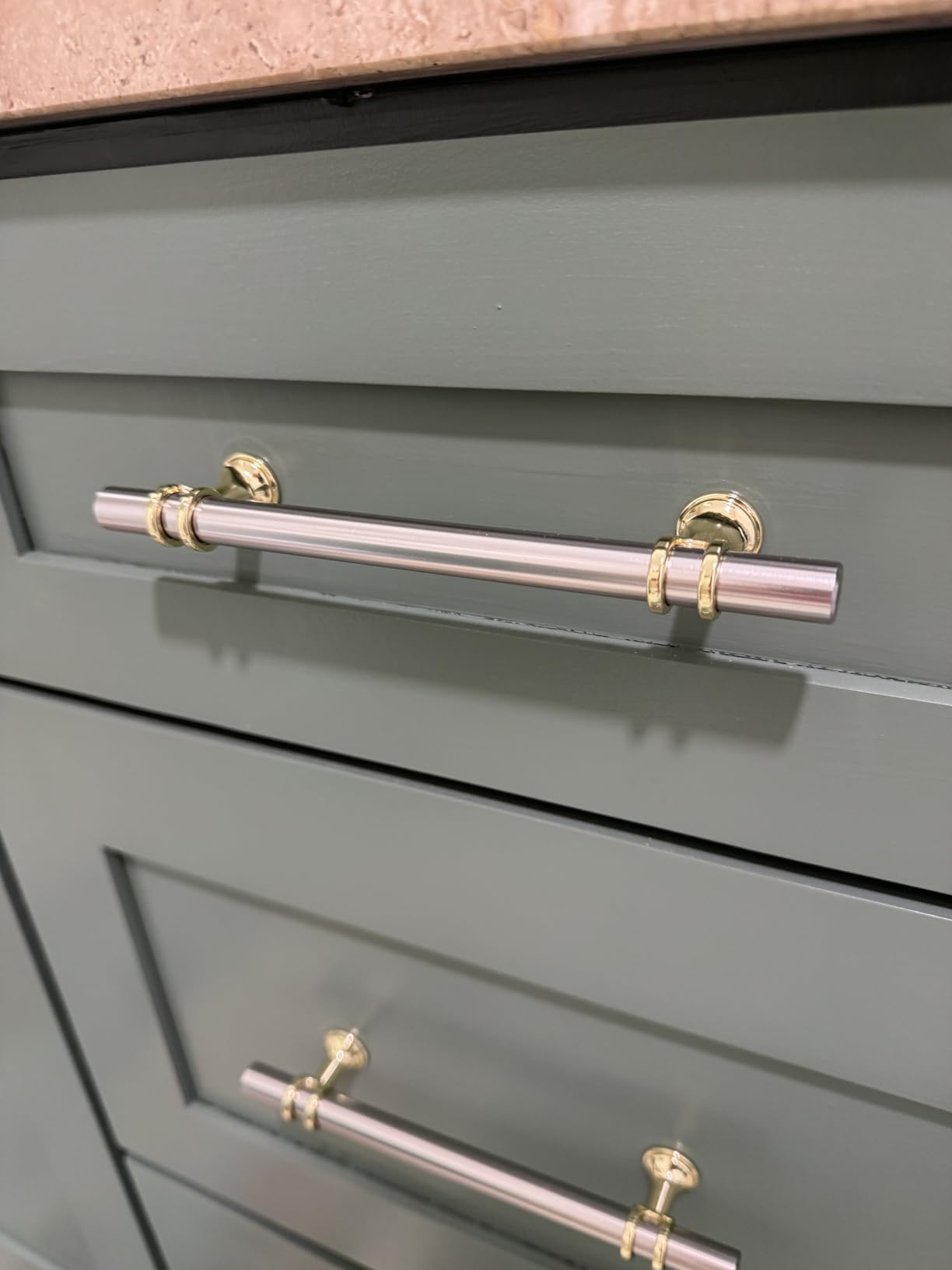 10 Pack Kitchen Cabinet Handles Brushed Nickel and Gold Cabinet Pulls 3 Inch Silver Gold Drawer Pulls for Dresser Bathroom Two Tone Kitchen Hardware, Zinc Alloy Base customer photo 1