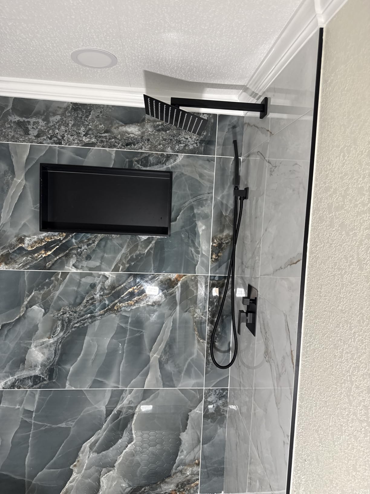 Black Shower System, Shower Faucet Set Bathroom Square Rain Shower Head and Handle Set, Wall Mounted Shower Fixtures With Shower Valve and Trim Kit 10 inch Matte Black customer photo 1