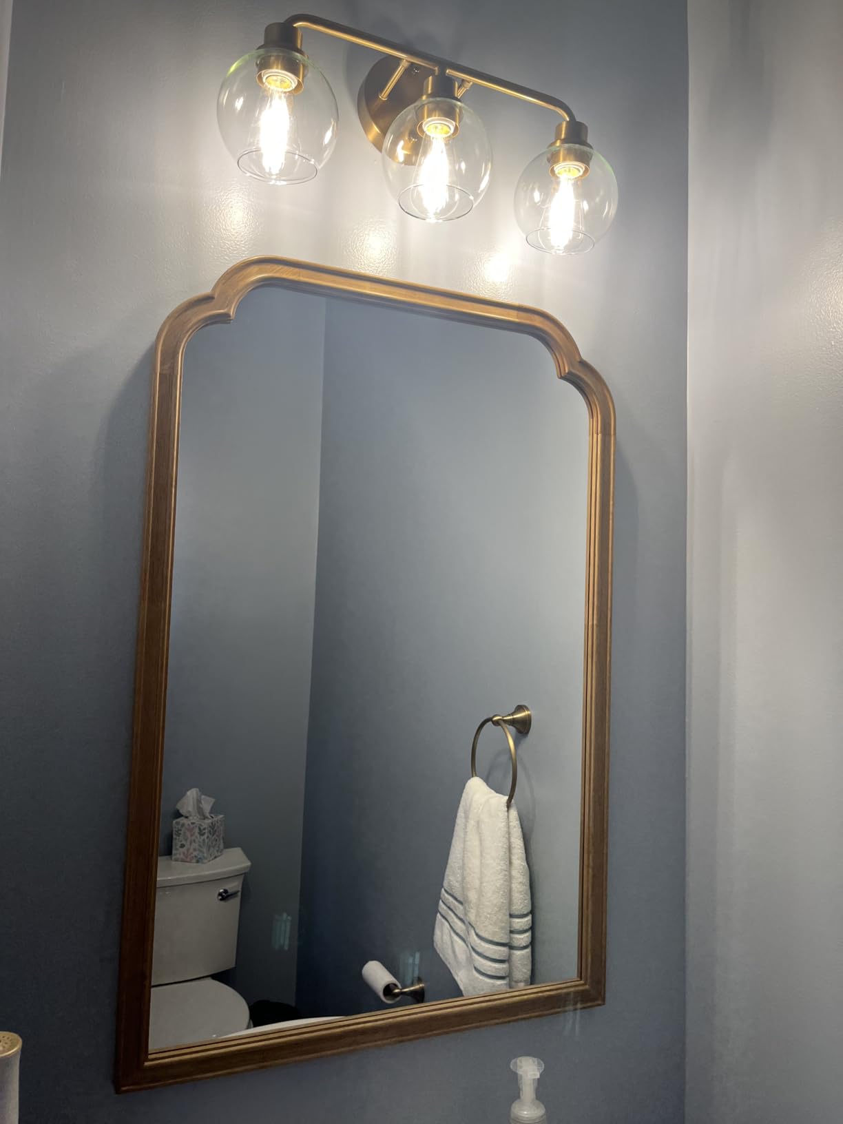 Bathroom Light Fixtures Gold Vanity Light 3 Light Wall Sconces Lighting Brushed Brass Lights with Clear Globe Glass Shades Bath Wall Lamp for Mirror Kitchen Living Room Bedroom Hallway customer photo 1