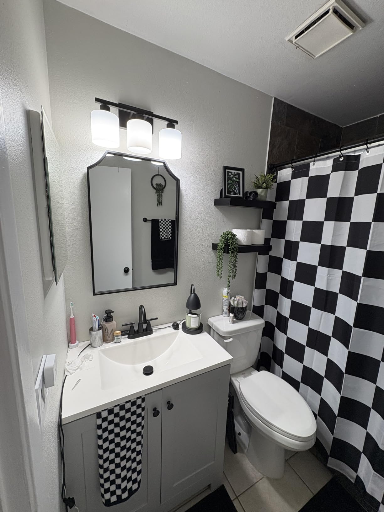 Black Bathroom Light Fixtures Over Mirror, Rustproof Vanity Lights for Bathroom, Modern 3-Light Wall Sconces for Living Room, Milky White Glass Shades, Standard E26 Base, Bulbs Not Included customer photo 1