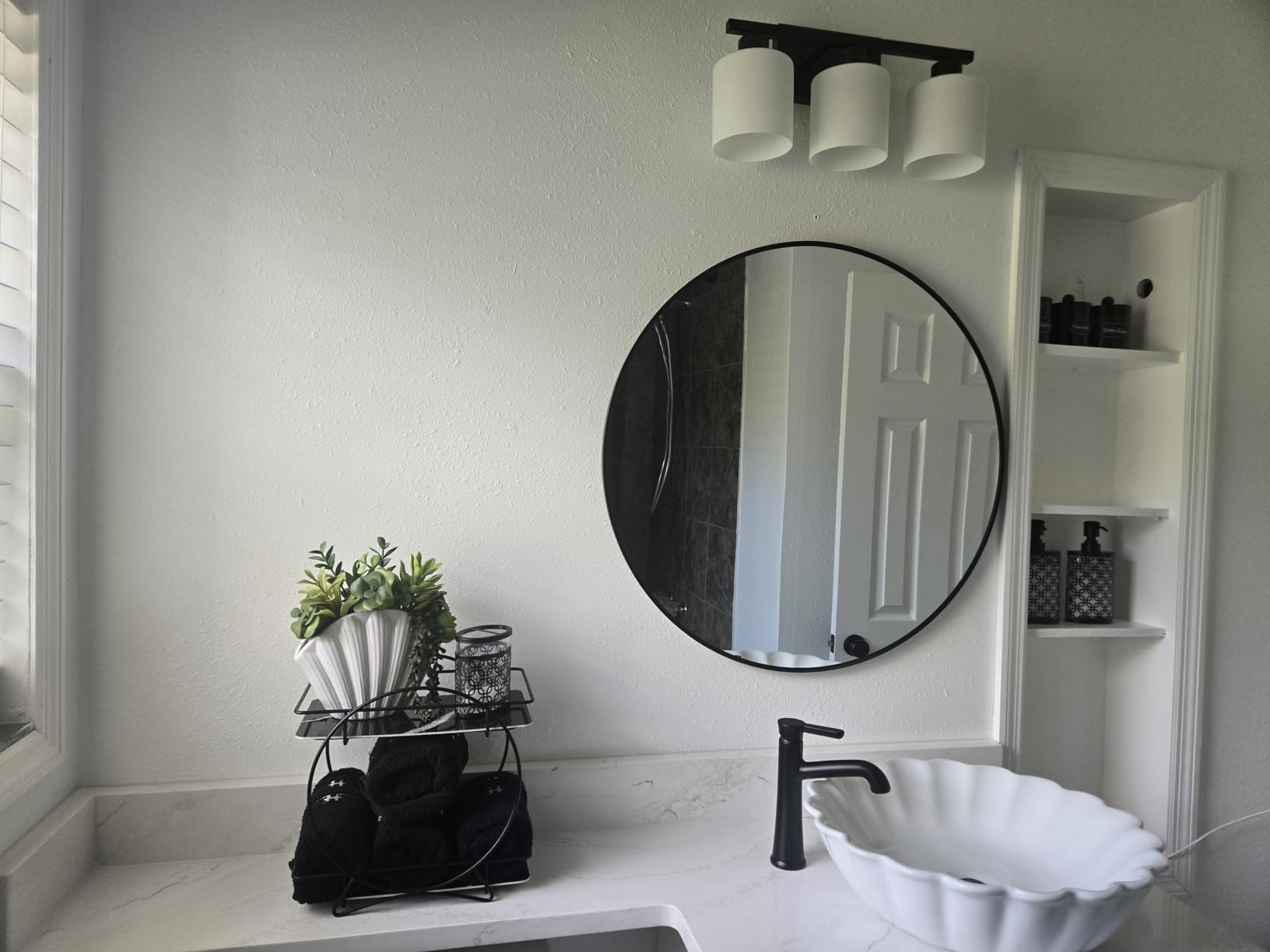 Black Bathroom Light Fixtures Over Mirror, Rustproof Vanity Lights for Bathroom, Modern 3-Light Wall Sconces for Living Room, Milky White Glass Shades, Standard E26 Base, Bulbs Not Included customer photo 2