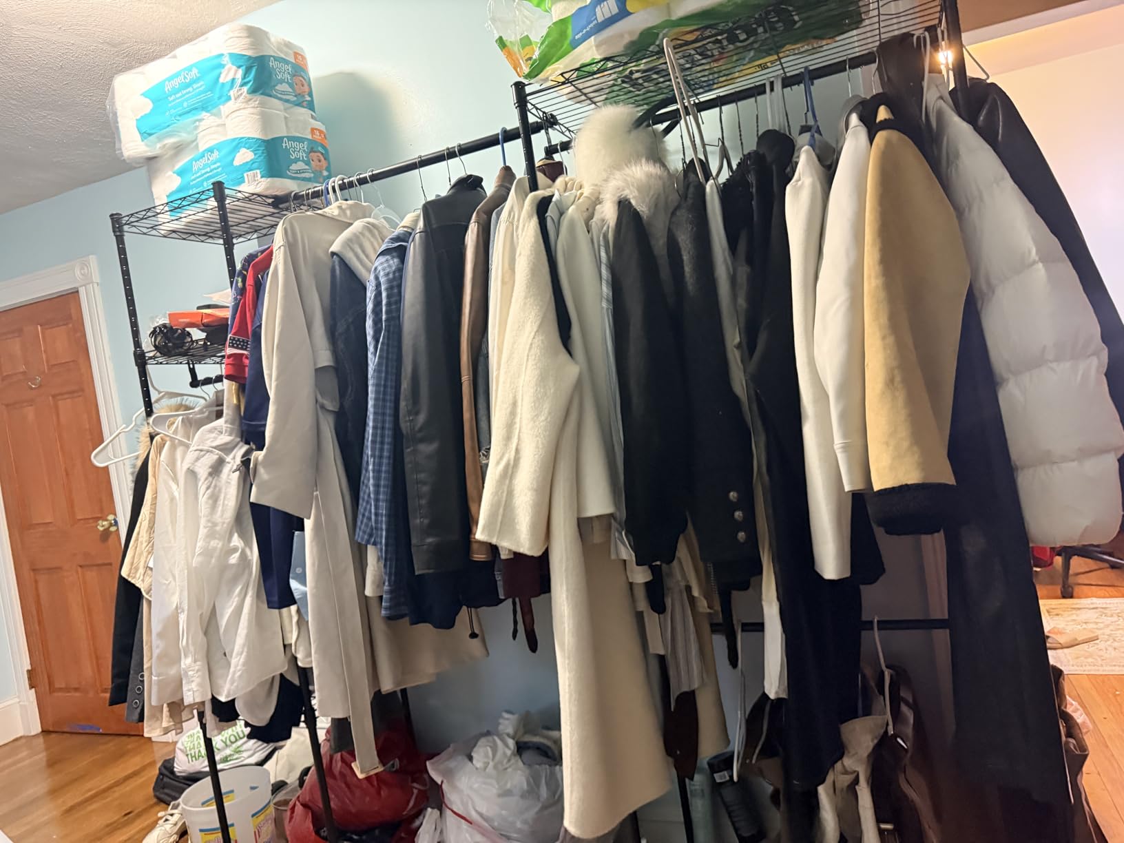 Ulif E10 Clothes Rack (With Stretchable Hanger Rod) Freestanding Clothing Racks for Hanging Clothes, Adjustable Closet Organizer System, Portable Garment Rack 73-97