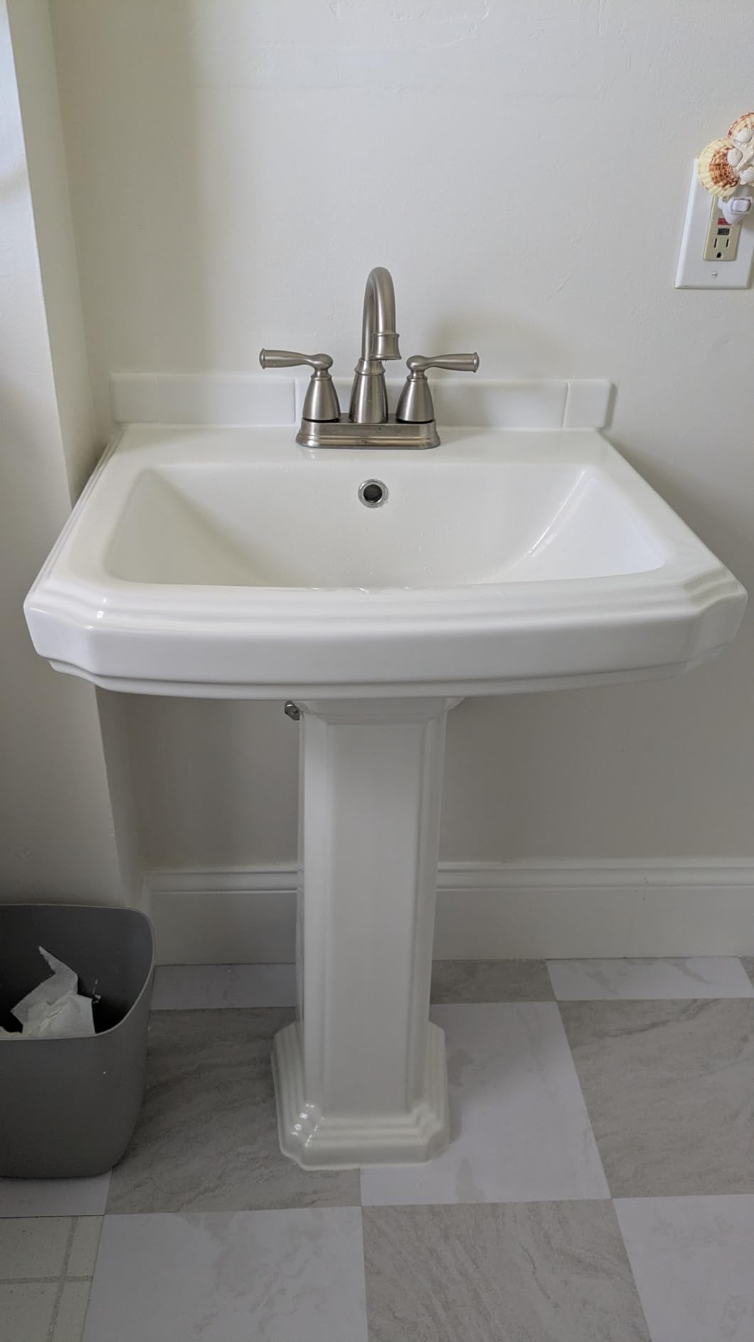 Pedestal Sink White 3 Hole, 26 x 20 Inch Large Bathroom Pedestal Sink Combo, Rectangular, 1 Overflow Hole, 3 Faucet Hole, Pure White Porcelain, for Bathroom customer photo 1