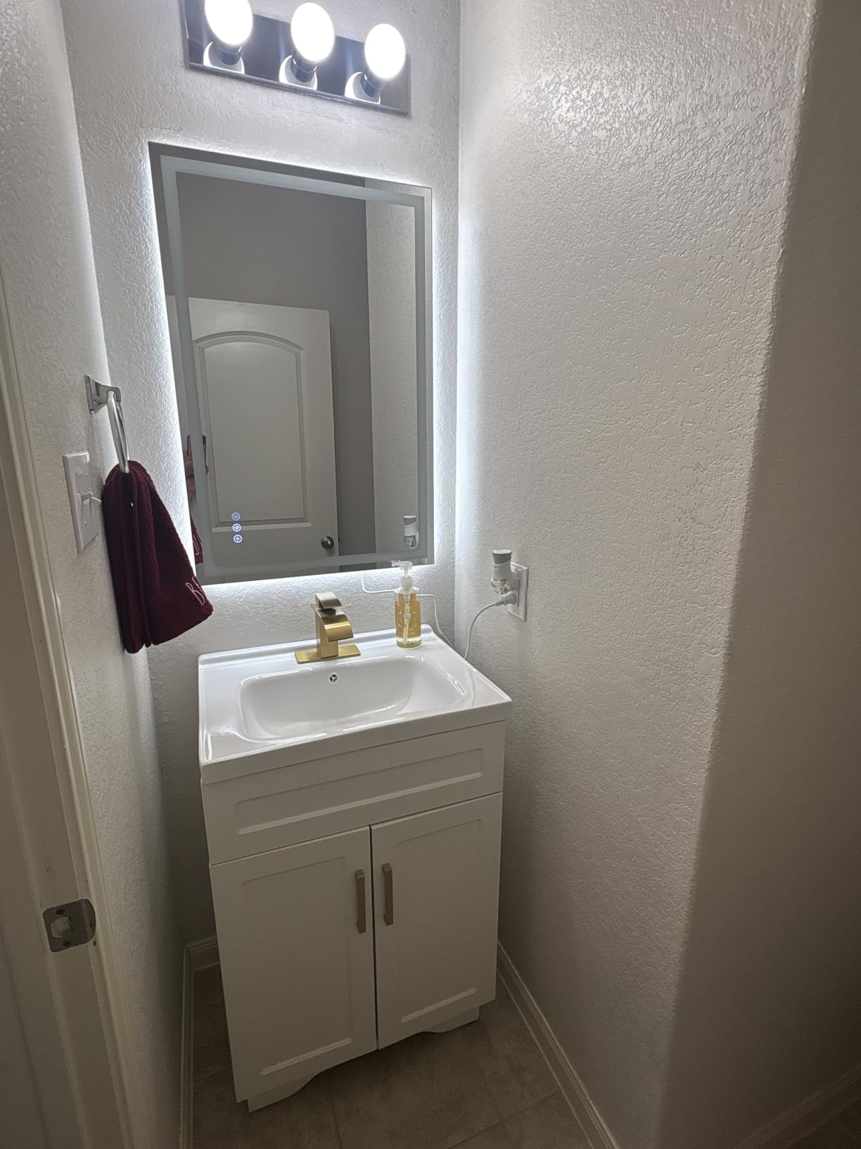 OLD CAPTAIN Bathroom Vanity with Ceramic Sink, Wooden Double Door Bathroom Storage Vanity with 24 Inch, Milky White Finish customer photo 1
