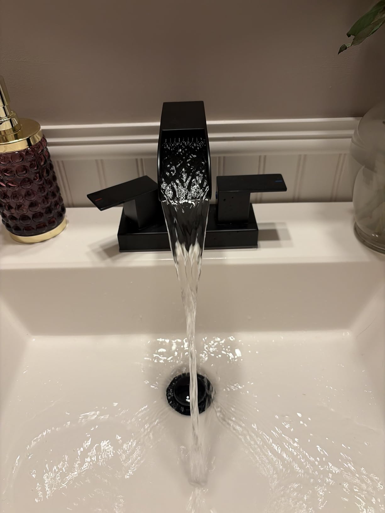 FORIOUS Matte Black Bathroom Faucets 3 Hole, 8 Inch Widespread Square Waterfall Bathroom Sink Faucet with Metal Pop-up Drain and cUPC Supply Lines, Two Handles for Vanity, Restroom, Commercial customer photo 1