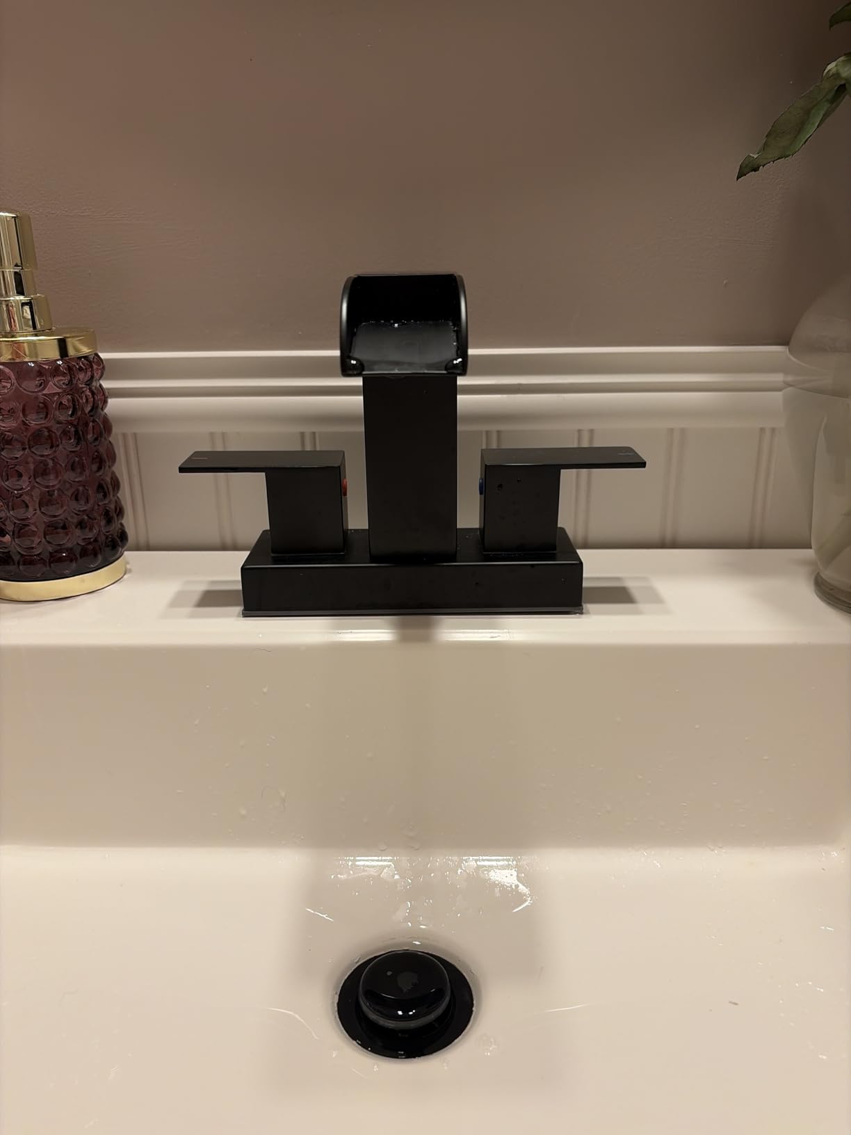 FORIOUS Matte Black Bathroom Faucets 3 Hole, 8 Inch Widespread Square Waterfall Bathroom Sink Faucet with Metal Pop-up Drain and cUPC Supply Lines, Two Handles for Vanity, Restroom, Commercial customer photo 2