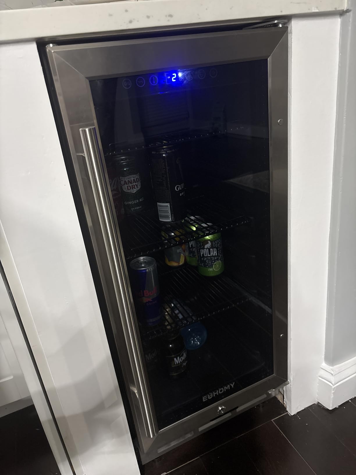 EUHOMY 15 Inch Beverage Refrigerator Cooler Under Counter 127 Cans Beverage Fridge Built-in or Freestanding with Glass Door, LED Light, Beer Fridge for Soda, Water, Wine - Home Kitchen Bar customer photo 1