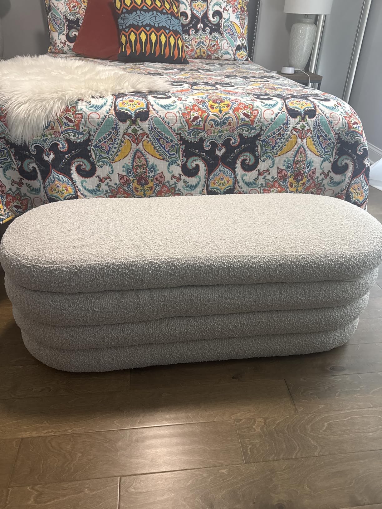 Busaurus Storage Ottoman Bench 49.2 Inch Upholstered Fabric Storage Bench for Bedroom End of Bed Aesthetic Large Oval Ottoman for Living Room Entryway (Ivory) customer photo 1