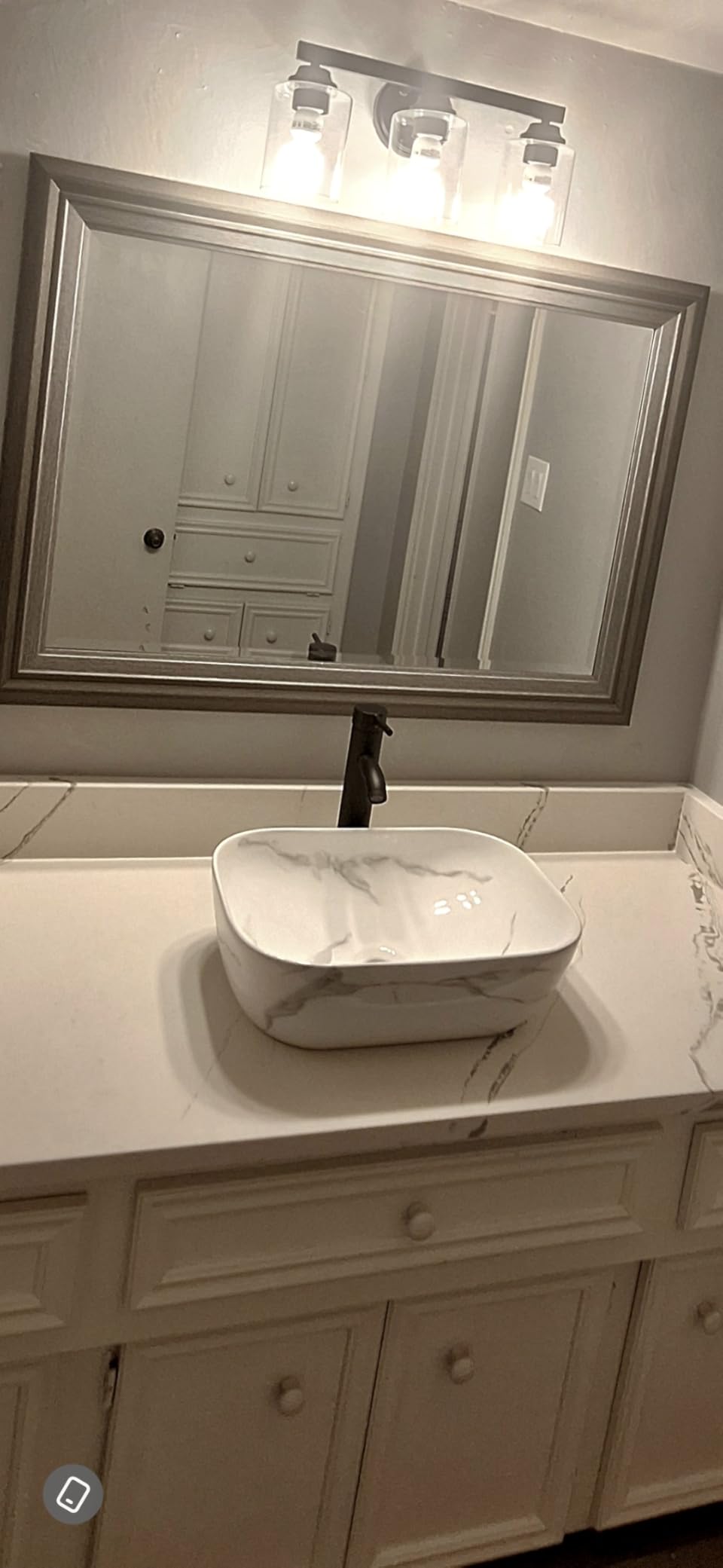 Bathroom Vessel Sink 18'' x 13'' Ceramic Porcelain Bathroom Sink Above Counter Basin Washing Bowl with Faucet Pop up Drain Combo, Marbling Rectangle customer photo 1