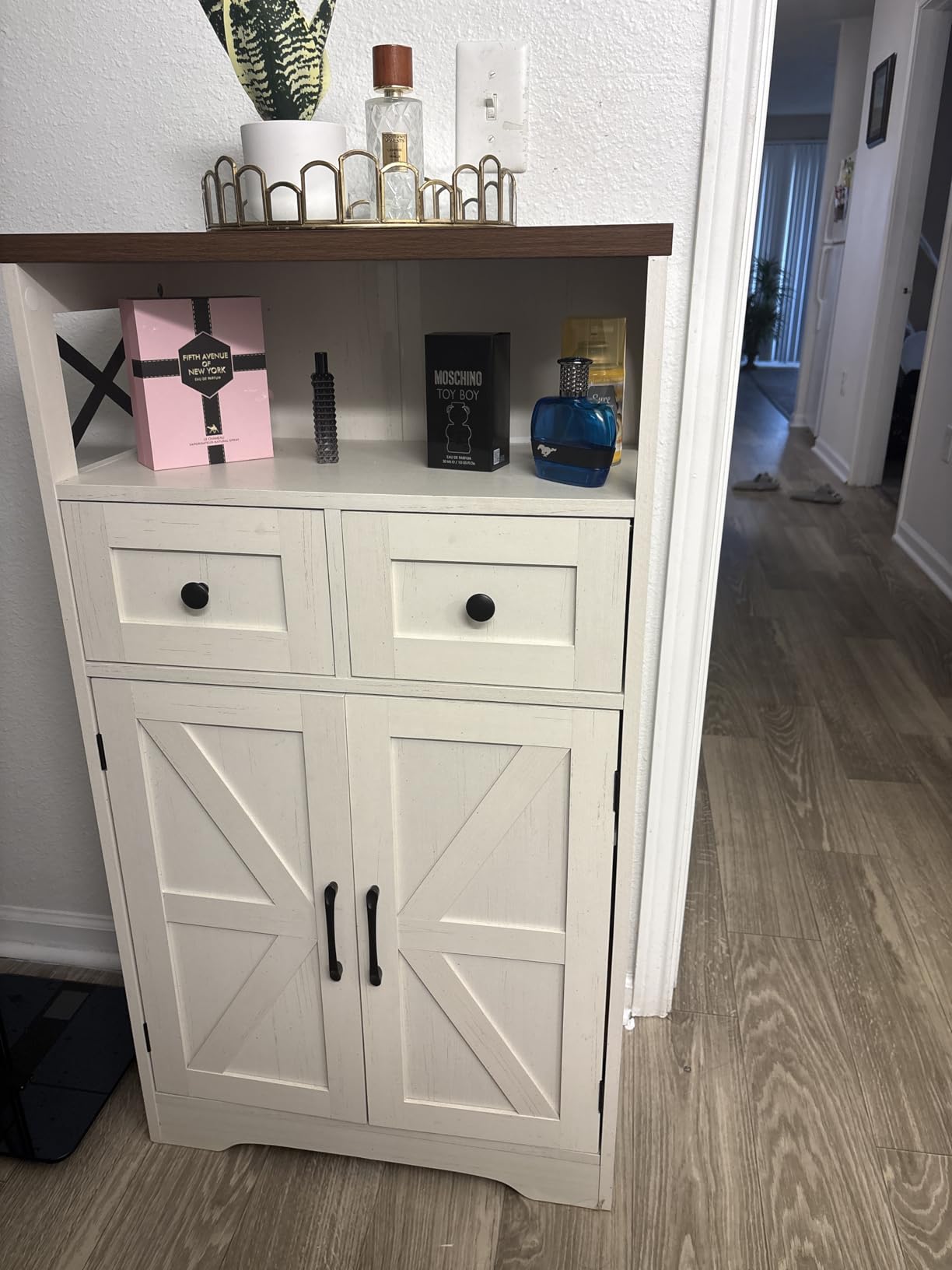 Befrases Farmhouse White Storage Cabinet with Doors and Drawers, Freestanding Kitchen Pantry Cabinet, Floor Storage Cabinet Hutch Cupboard for Kitchen, Living Dining Room, Bathroom customer photo 1