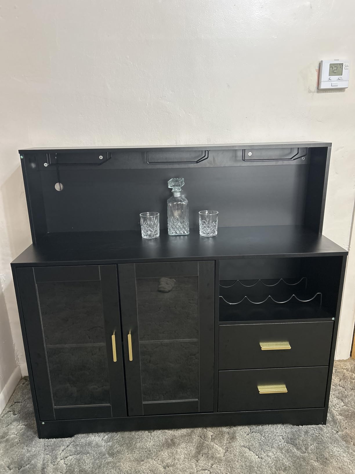 Bar Cabinet for Home with LED Light, Coffee Bar Cabinet with Wine & Glass Rack, Wine Cabinets with Drawers & Microwave Stand, Modern Liquor Cabinets for Kitchen, Living Room, Dining Room (Black) customer photo 2