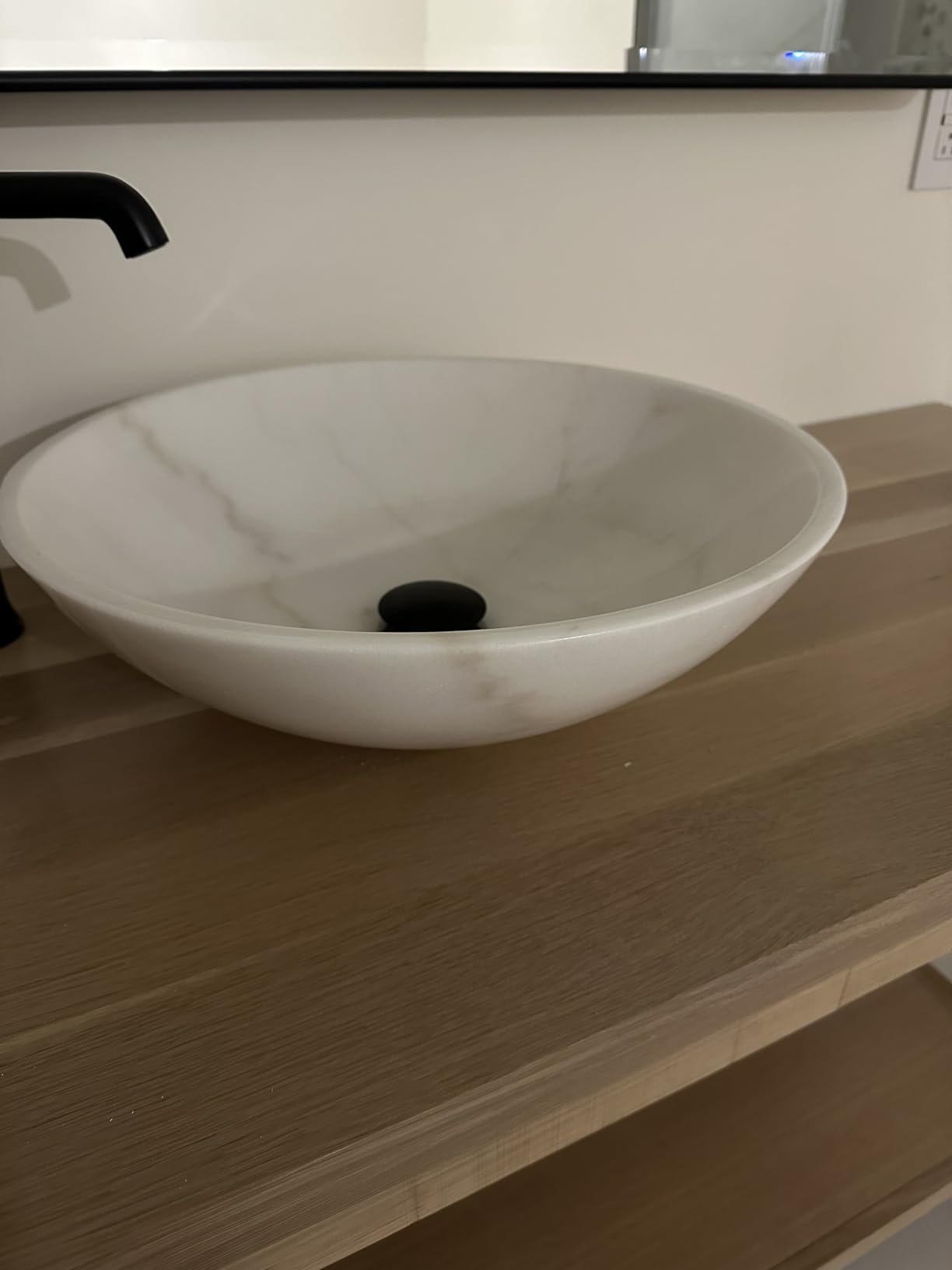 Natural Moon White Marble Bathroom Sink 17inch Round Shape Vessel Bowl Polished Finished basin customer photo 1