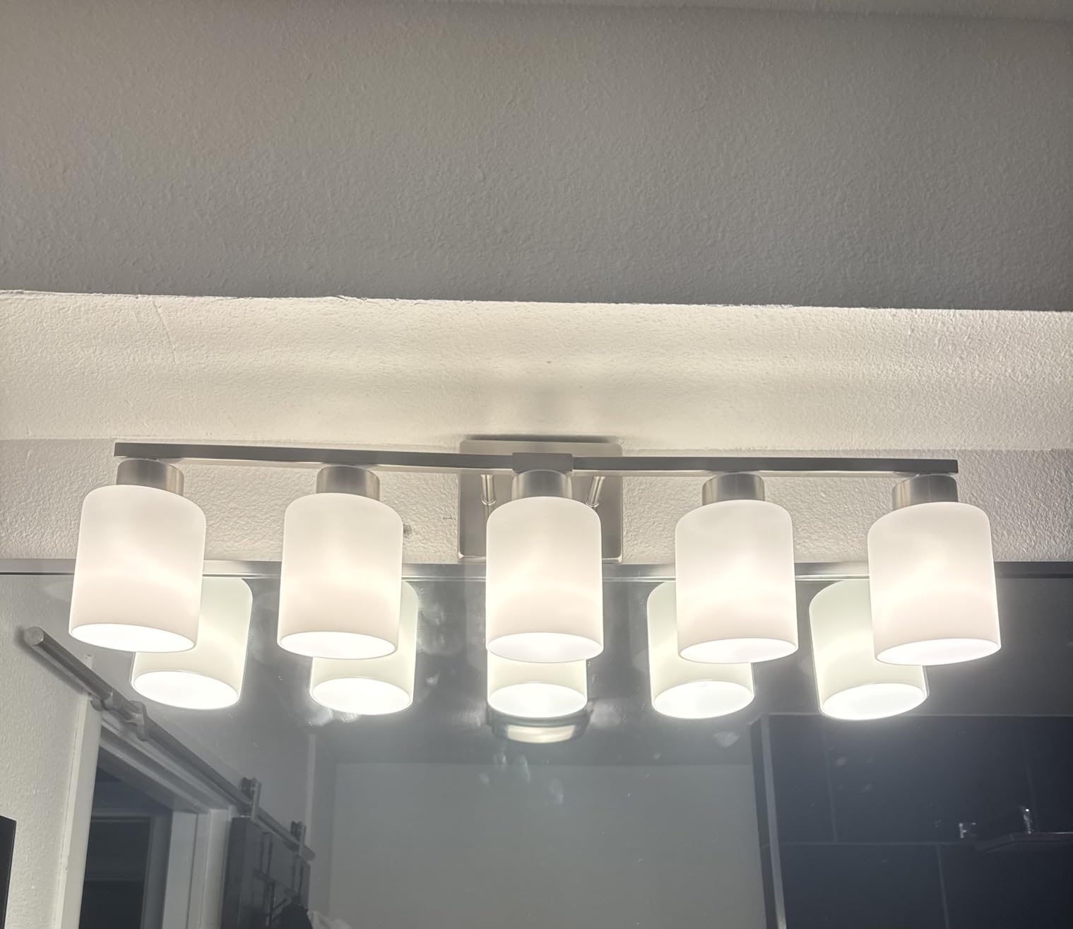 FonmYim Black Bathroom Light Fixtures, 3-Light Modern Vanity Light Over Mirror, Wall Sconces with Milky White Frosted Glass Shades, E26 Socket (Bulbs Not Included) customer photo 1