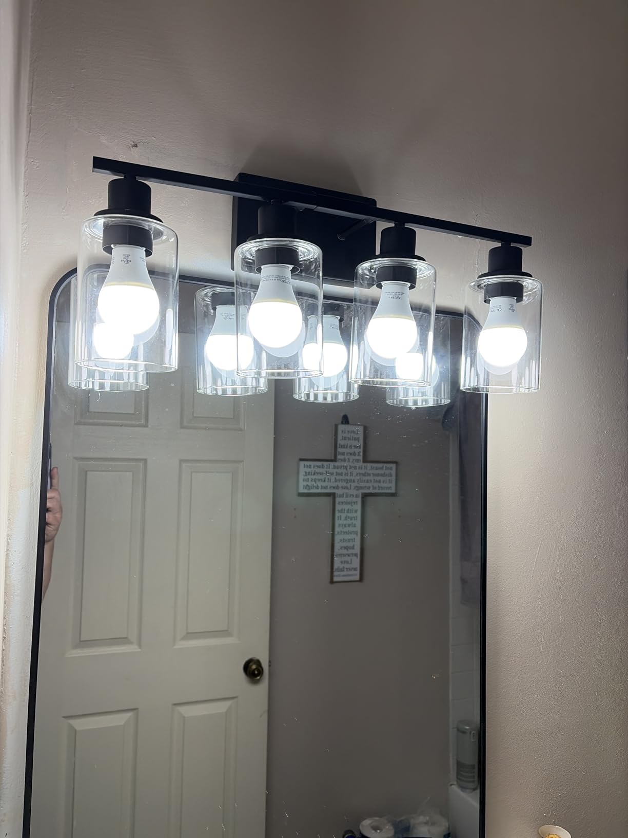 Indoi 4-Light Bathroom Light Fixtures, Matte Black Modern Vanity Lights with Clear Glass Shades, Bathroom Wall Lamp for Mirror Living Room Cabinet Bedroom Porch customer photo 1