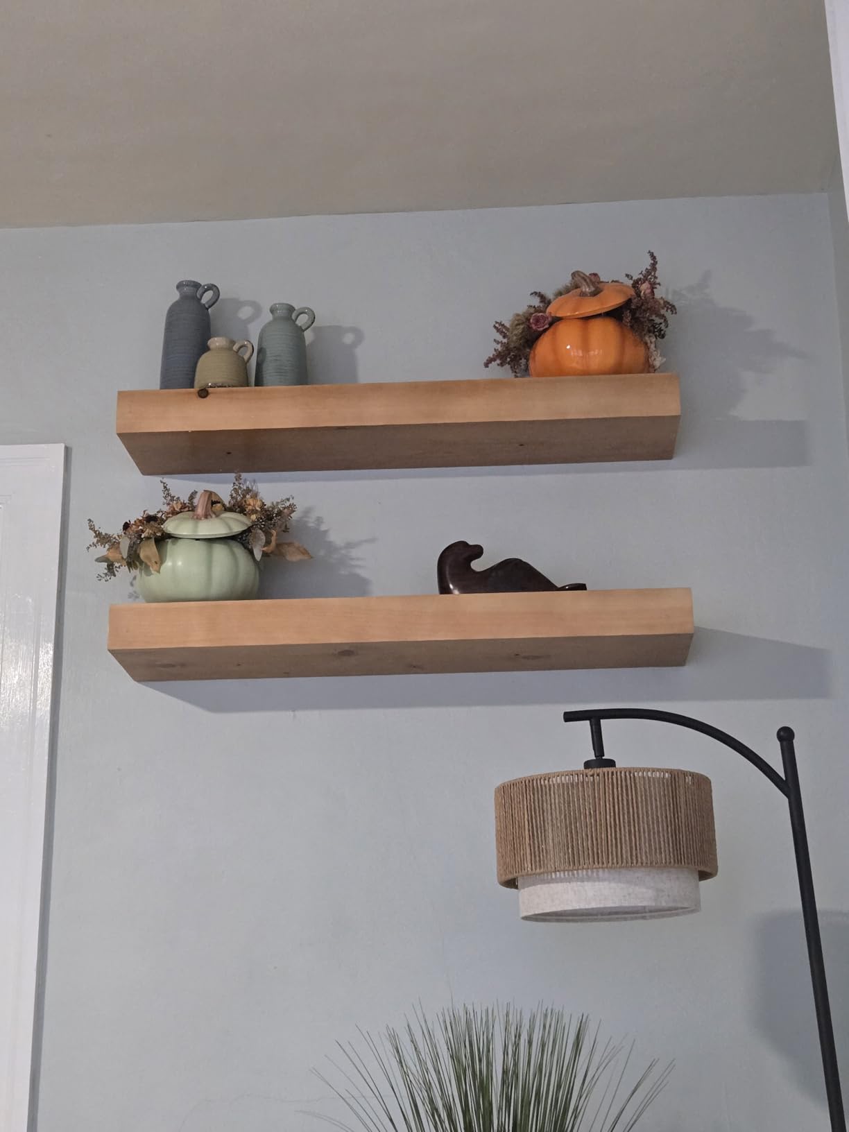 Urbandi Modern Floating Shelves 3 Inches Thick for Wall, Wide Shelves for Kitchen, Living Room, Bedroom, and Bathroom, Natural Pine Wood, Rustic Wooden Shelf, (Set of 2) (Aged Oak, 36Lx3Hx8D) customer photo 2