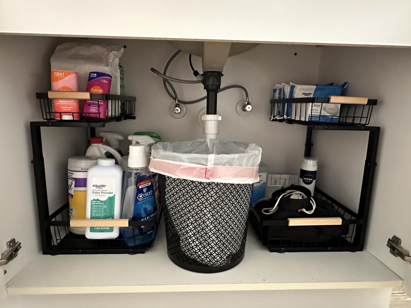 PXRACK Under Sink Organizer, Adjustable Height, 2 Tier Pull Out Under Cabinet Organizer, Slide Out Thickened Metal Under Sink Storage for Kitchen Bathroom Laundry Pantry Cabinet, White, Large-2-Pack customer photo 2