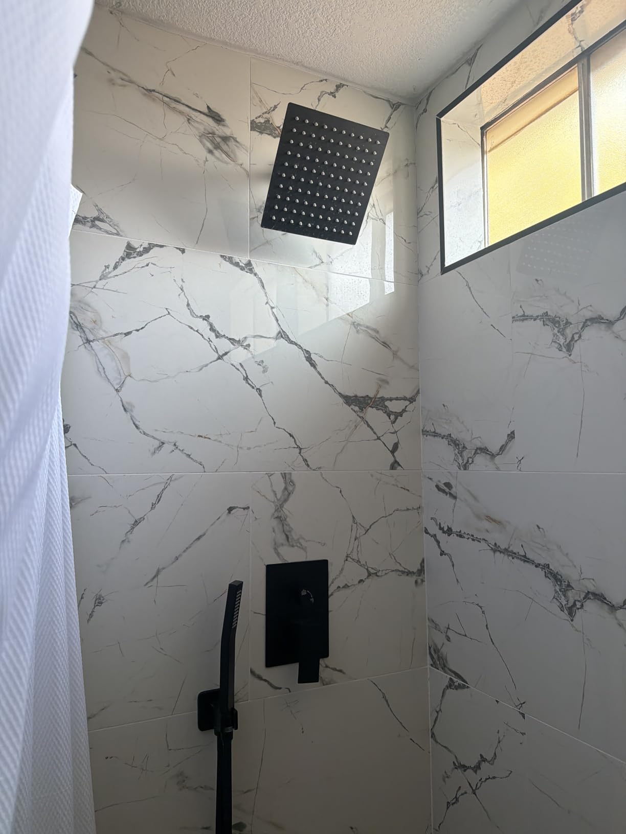 FPXRNG Black Shower Faucet Set, Rainfall Shower System with Square Shower Head and Handle Set, Wall Mounted Shower Fixtures, Full Metal Trim Repair Kit 10 inch Matte Black (With Shower Valve) customer photo 1