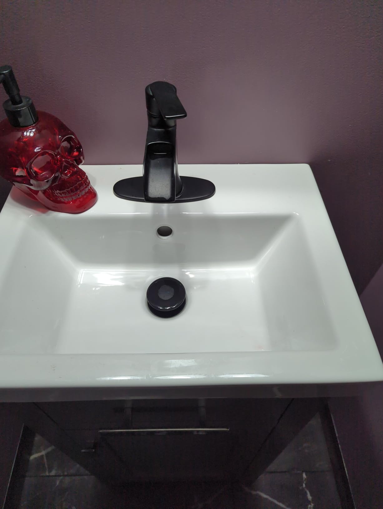 Matte Black Waterfall Bathroom Faucets, 1 Hole or 3 Hole (4 Inch) Bathroom Sink Faucet with Drain, Deck Plate, 1 Handle for Vanity, Restroom, RV, Modern, Brass Material customer photo 1