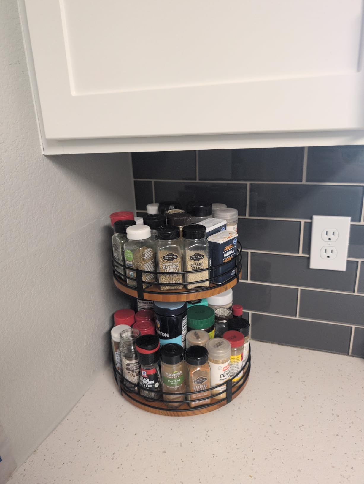 Lazy Susan Turntable Organizer Adjustable - 2 Tier Wood Rotating Spice Rack 12 Inch Lazy Susan for Kitchen Countertop Cabinet Pantry Cupboard Dining Table Bathroom Coffee Bar Home Storage customer photo 2