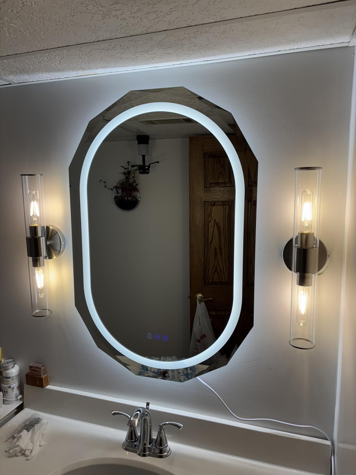 Brushed Gold Wall Sconces Set of 2 (Hardwired Only), Bathroom Vanity Light Fixtures, Modern Cylinder Glass Wall Lights for Mirror 28-40 in Height, NOT Battery Operated, E26 Base (Bulbs Not Included) customer photo 2
