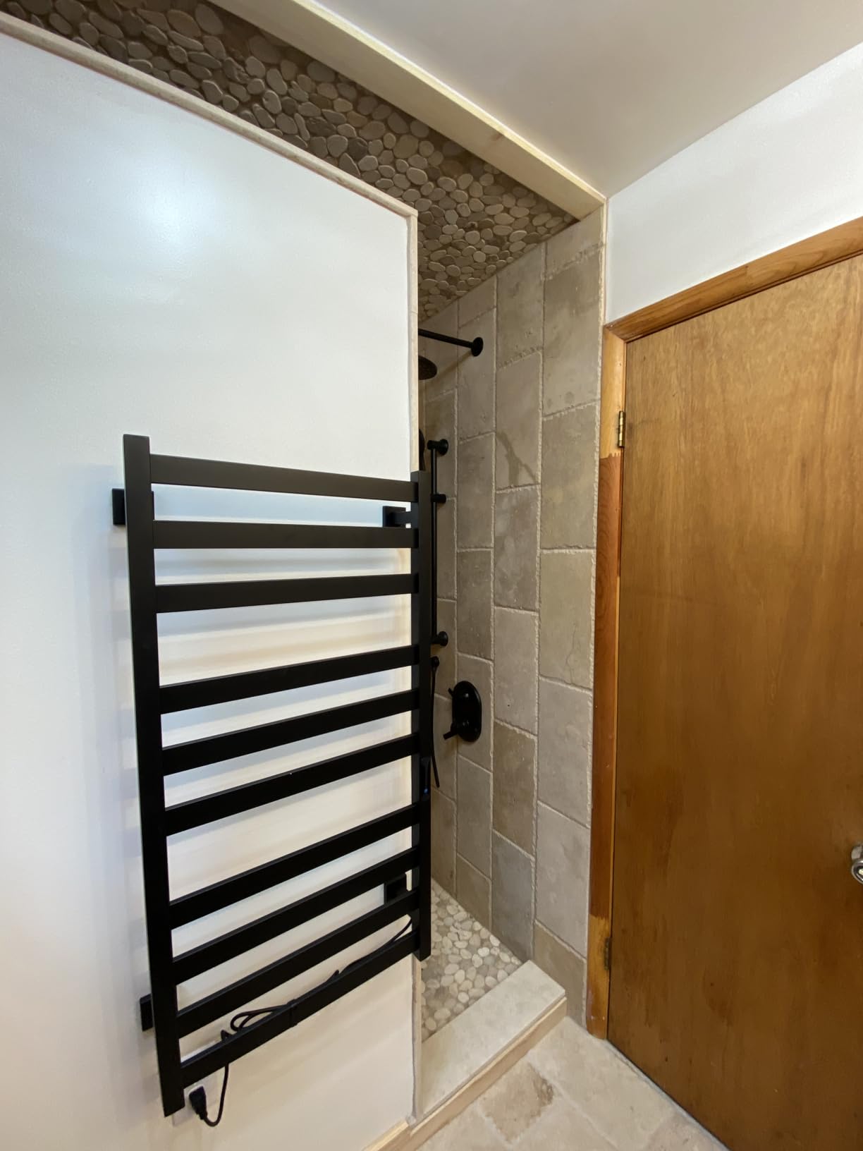Towel Warmer, Stainless Steel Towel Warmer Rack for Bathroom - 6 Bars with Shelf Wall Mounted Towel Heater with Intelligent Touch Screen Timer, Hard Wired/Plug-in, Black customer photo 1