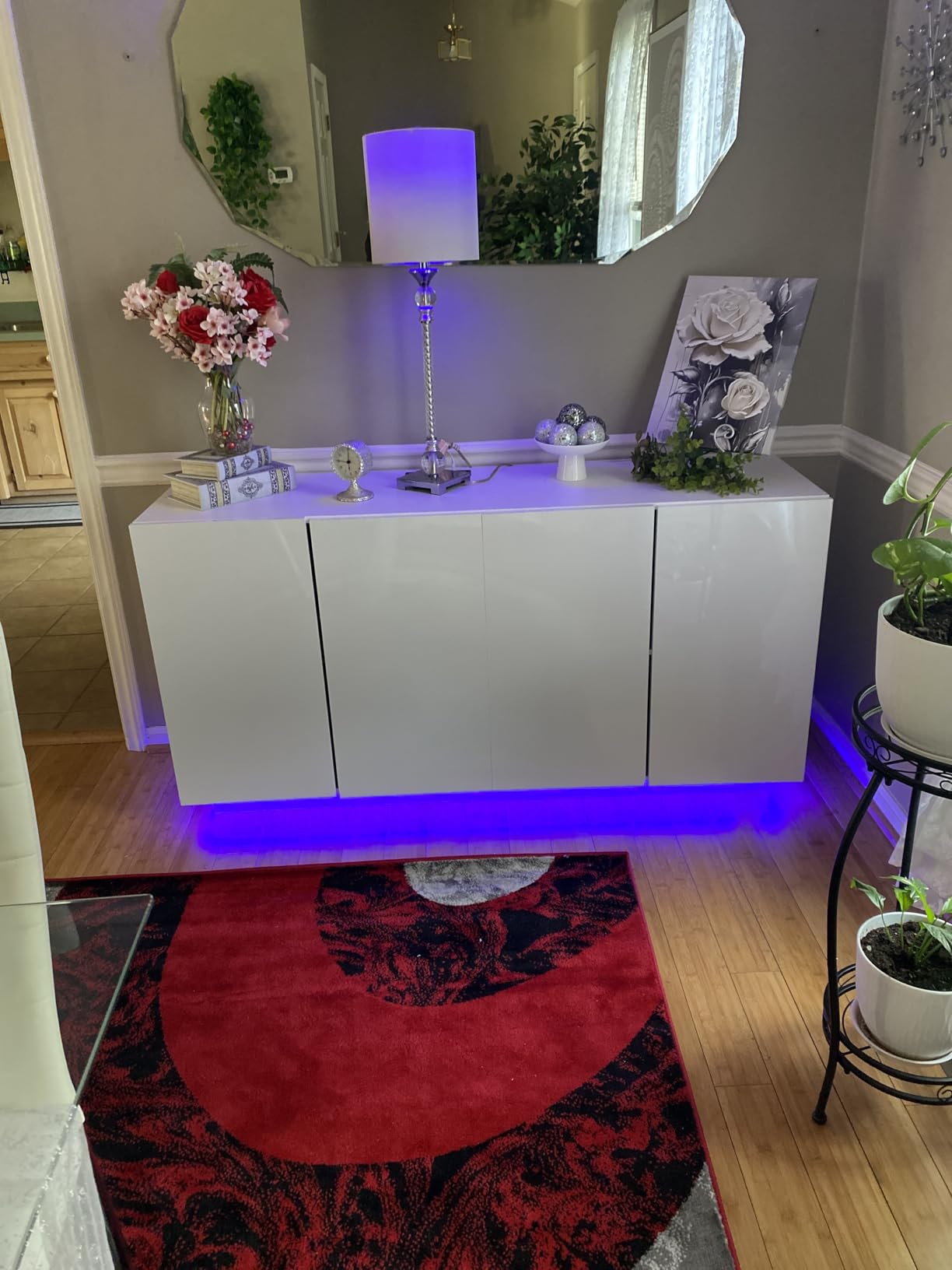 Anbuy Buffet Cabinet with LED Lights Sideboard with Storage Coffee Bar with Charging Station Buffet Cabinet with High Gloss Doors for Kitchen, Bedroom, Living Room (Black LED) customer photo 1