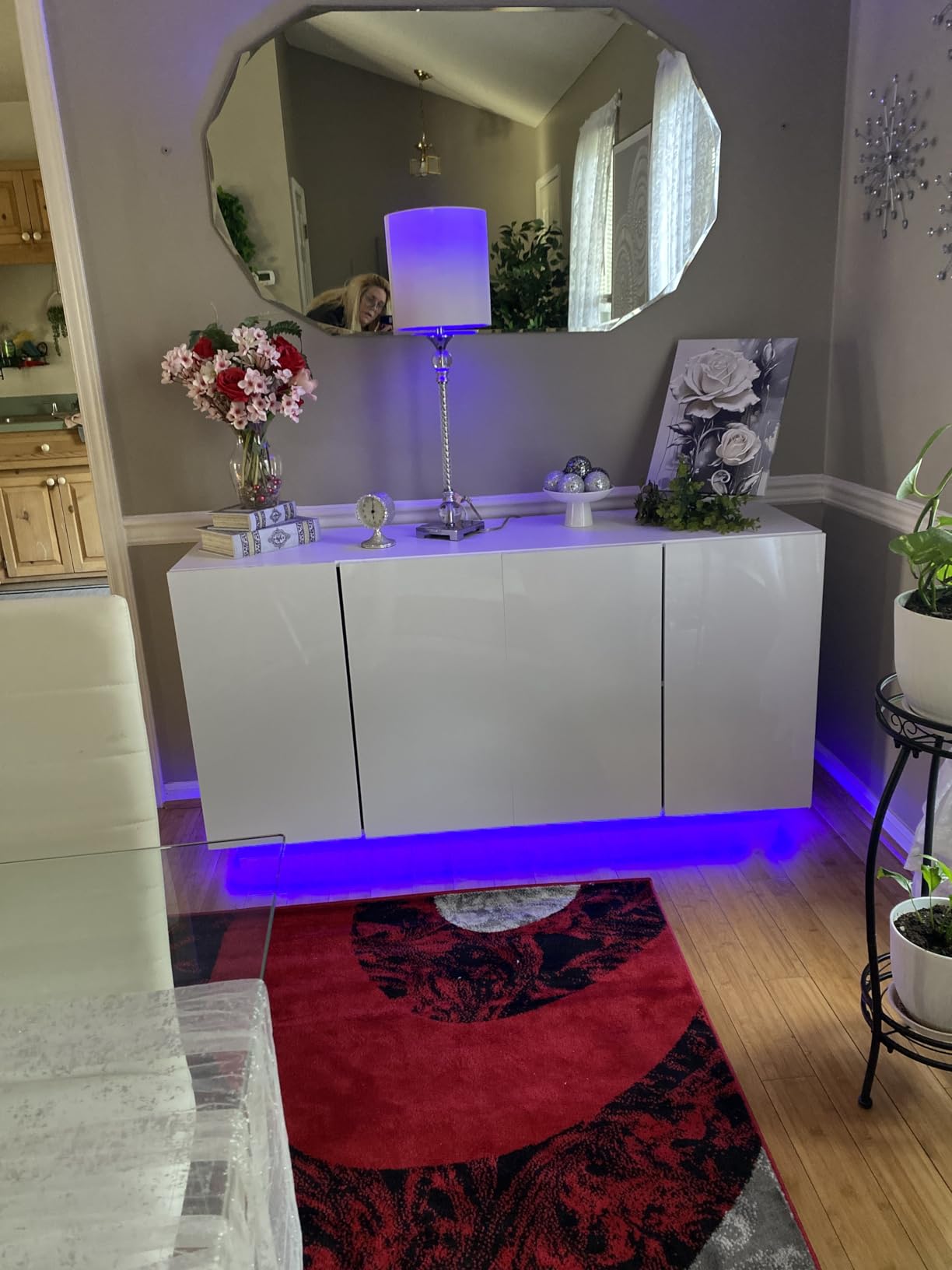 Anbuy Buffet Cabinet with LED Lights Sideboard with Storage Coffee Bar with Charging Station Buffet Cabinet with High Gloss Doors for Kitchen, Bedroom, Living Room (Black LED) customer photo 2