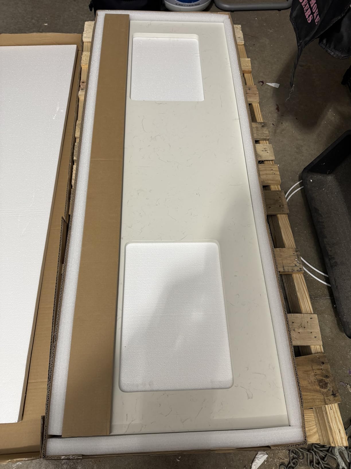 ARIEL 60 inch Bathroom Vanity top with Sink, 1.5 Inch Thick Miter Edge Carrara White Quartz top, Rectangle Single Porcelain Sink, Includes Backsplash customer photo 1