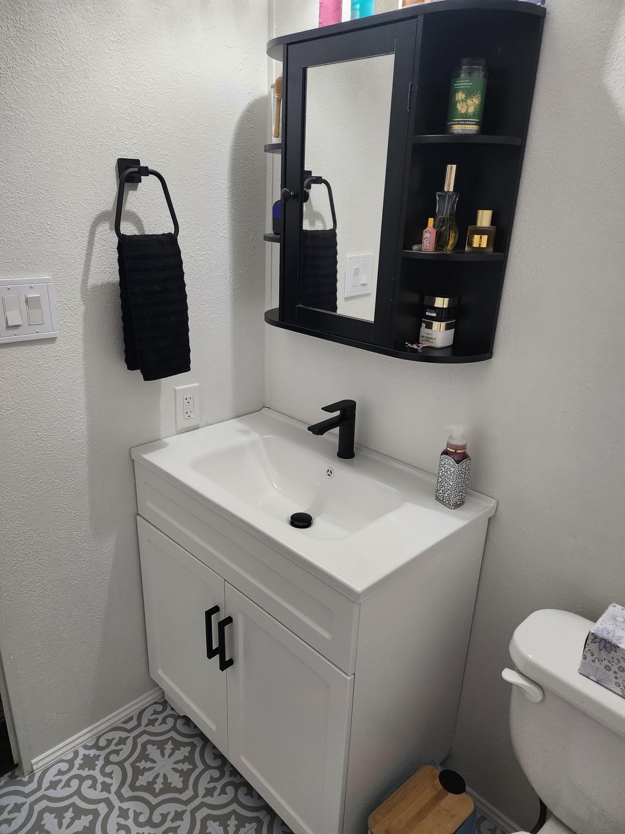 Smhxo Bathroom Vanity with Ceramic Sink, Bathroom Vanity Cabinet with 2 Doors, 24 Inches Wooden Cabinet with Sink, Grey customer photo 2