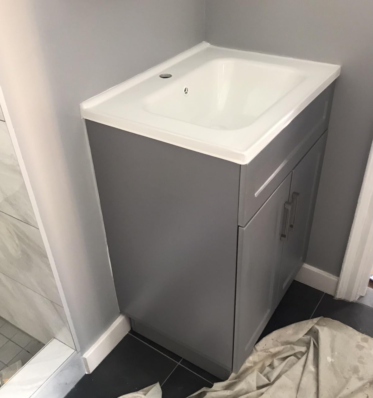 Smhxo Bathroom Vanity with Ceramic Sink, Bathroom Vanity Cabinet with 2 Doors, 24 Inches Wooden Cabinet with Sink, White customer photo 1