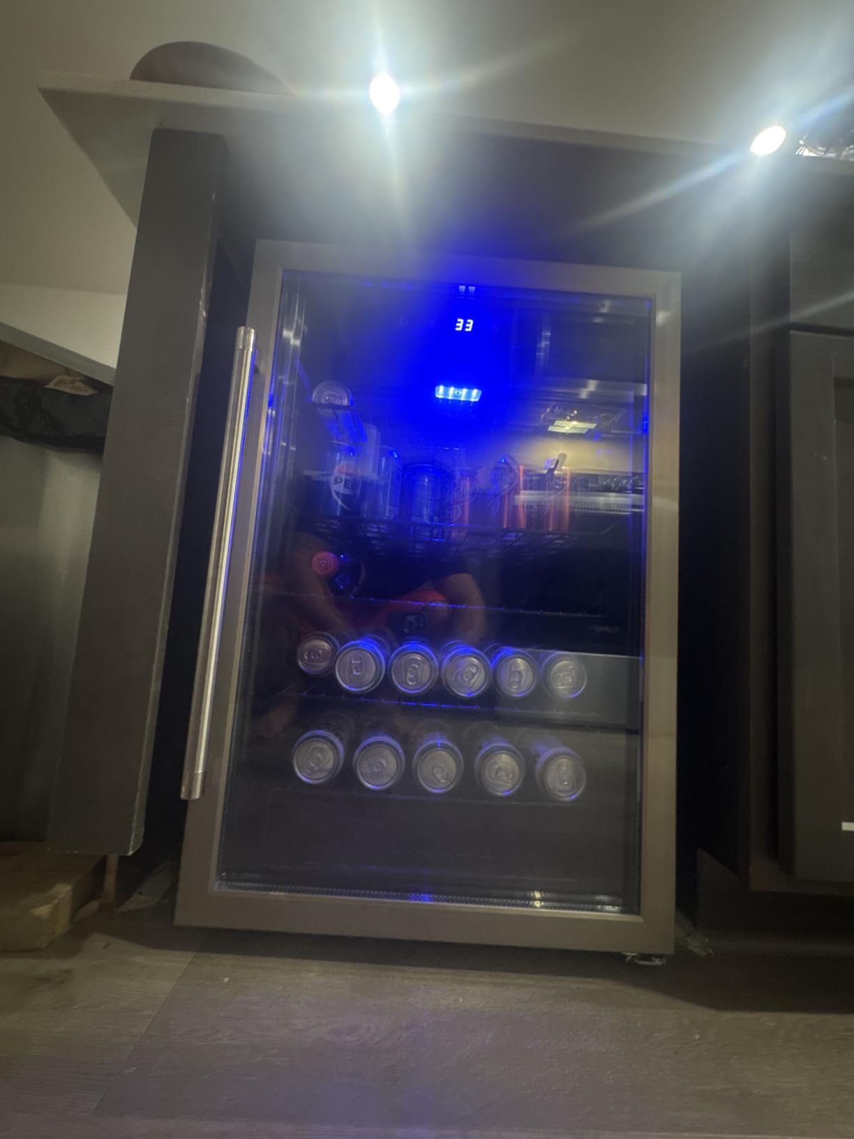 Electactic 48 Can Beverage Refrigerator, 12 Bottle Wine Cooler with Stainless Steel Glass Door, Digital Temperature Display, Countertop Mini Fridge for Soda, Wine or Beer, Silver customer photo 2