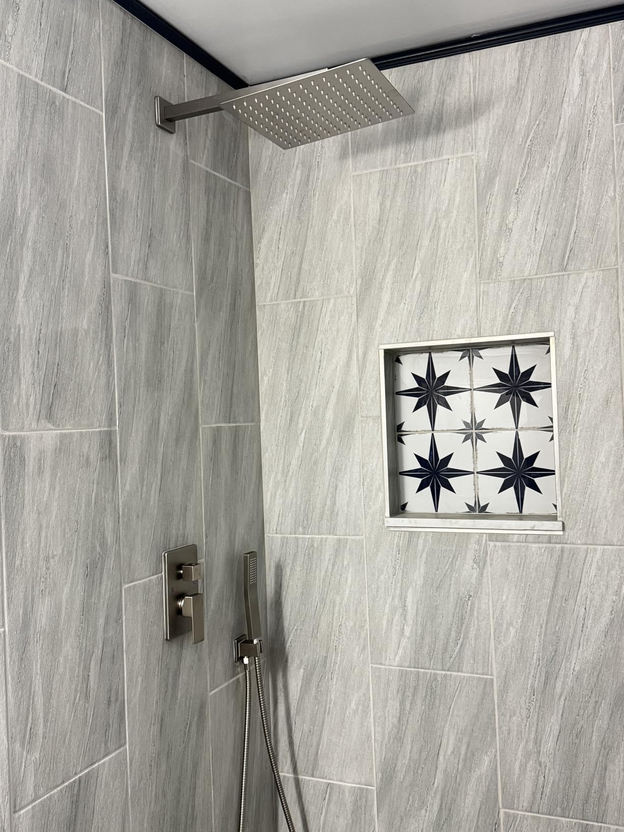 Aolemi Shower Faucet Set Rain Shower System with Handheld Spray Bathroom Shower Combo Rough-in Valve and Shower Trim Kit Included Brushed Nickel 8 Inch Wall Mount Shower Head customer photo 2