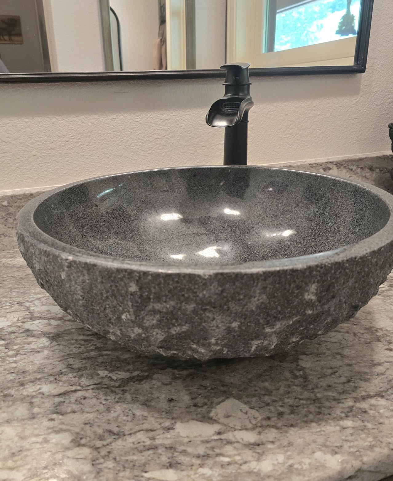 100% Pure Hand Carved Surface Bathroom Sinks - Dark Gray Stone Vanity Sinks - Black Speckled Vanity Sinks, Personalized Sinks, Rustic Farmhouse Style customer photo 1
