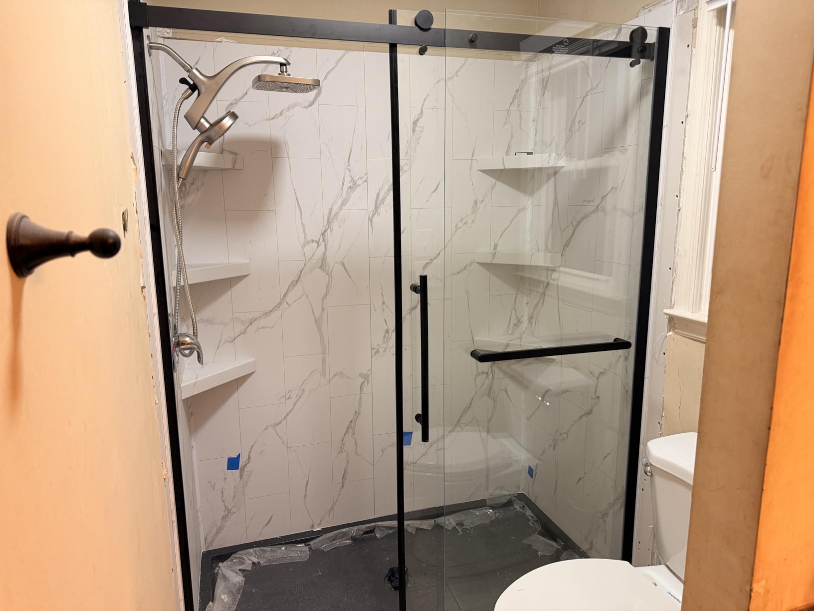 Palisade 78in x 60in x 36in Waterproof Vinyl Shower Surround Kit with Accessories in Urban Glacier customer photo 1