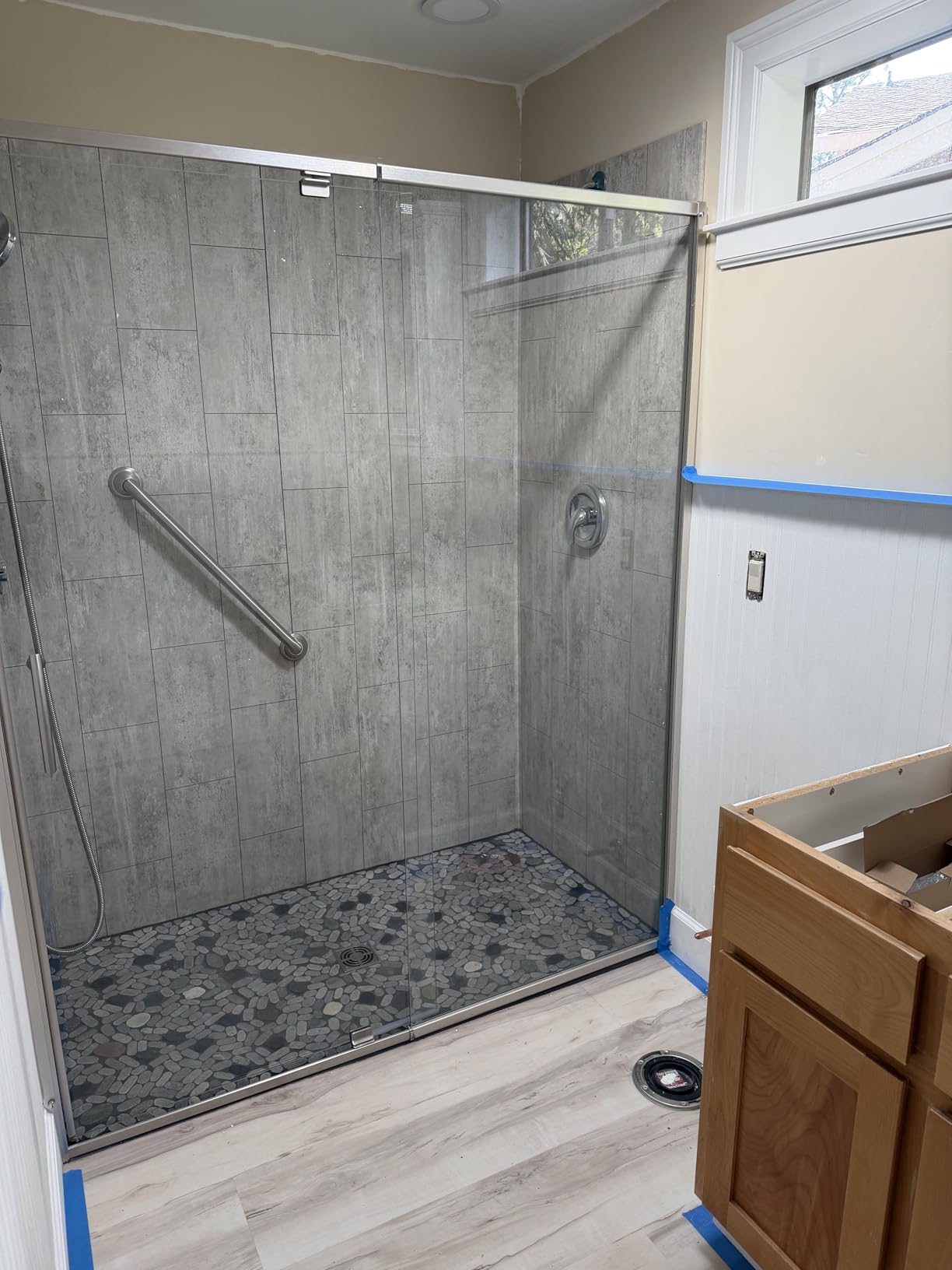 Palisade 78in x 60in x 36in Waterproof Vinyl Shower Surround Kit with Accessories in Urban Glacier customer photo 2