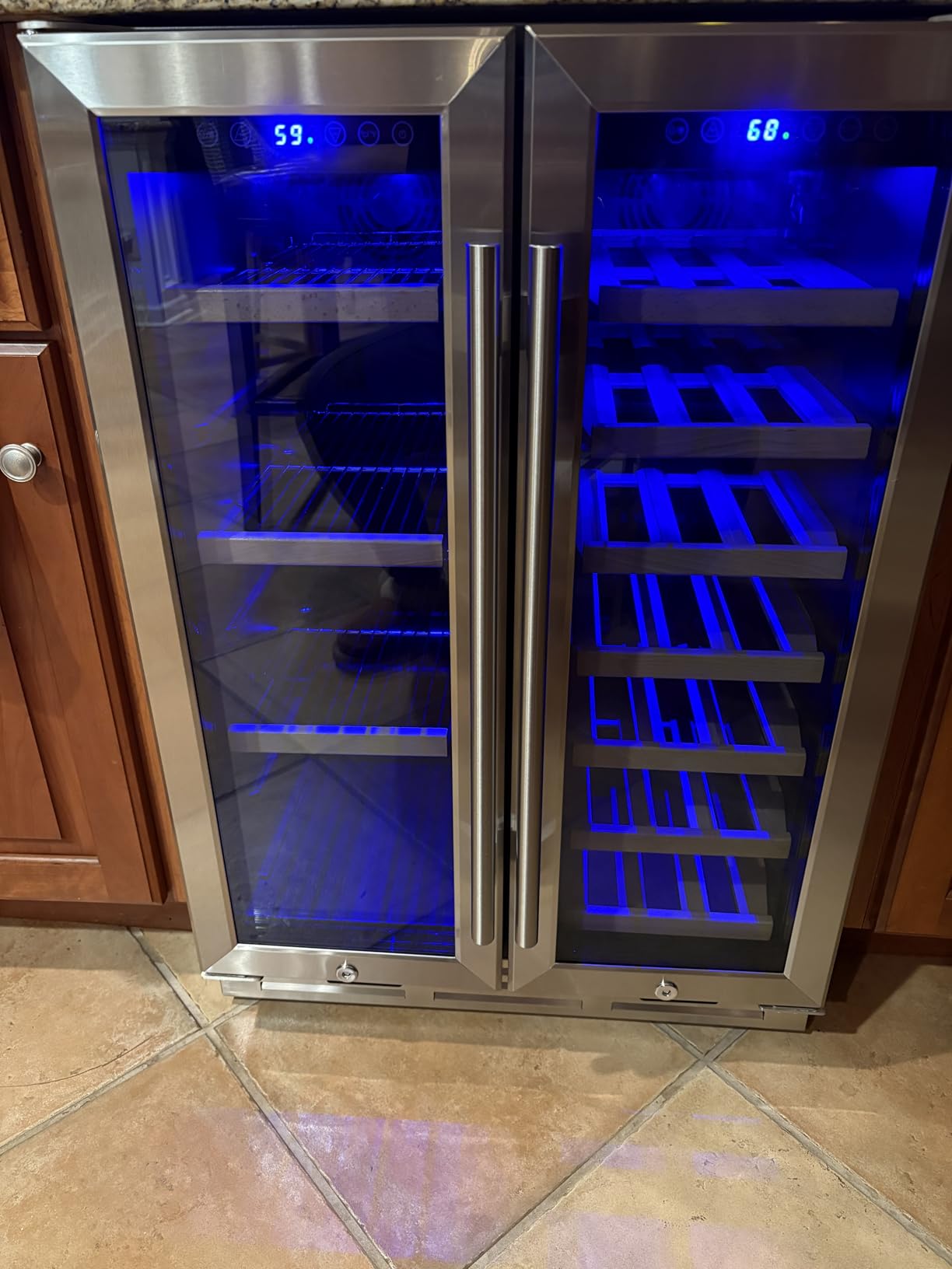 Icyglee 15 Inch Dual Zone Wine Fridge, 30 Bottles Under Counter Wine Cooler Refrigerator with Double-Layer Glass Door for Home Office Bar, Built-in Wine Refrigerator with security lock,40-65F customer photo 1