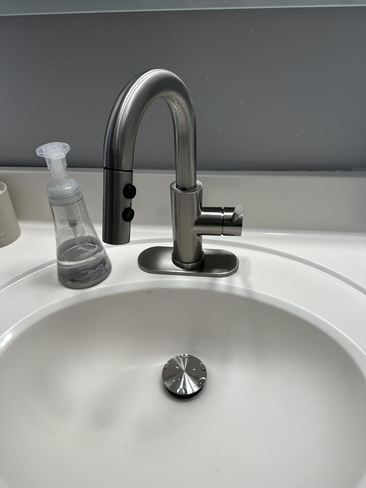 Kablle Bathroom Sink Faucet with Pull Down Sprayer, Brushed Gold Single Handle Pull Out Faucet with Pop-Up Drain, 1 or 3 Hole Laundry Bar Basin Faucet with Deck Plate, KBL-7002BG-CL customer photo 2