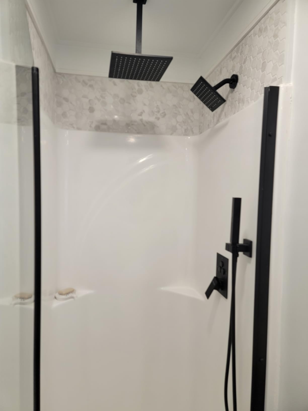 VANFOXLE Brushed Gold Shower System, Push Button Pressure Balance Shower Valve, Ceiling Mount Thick 12
