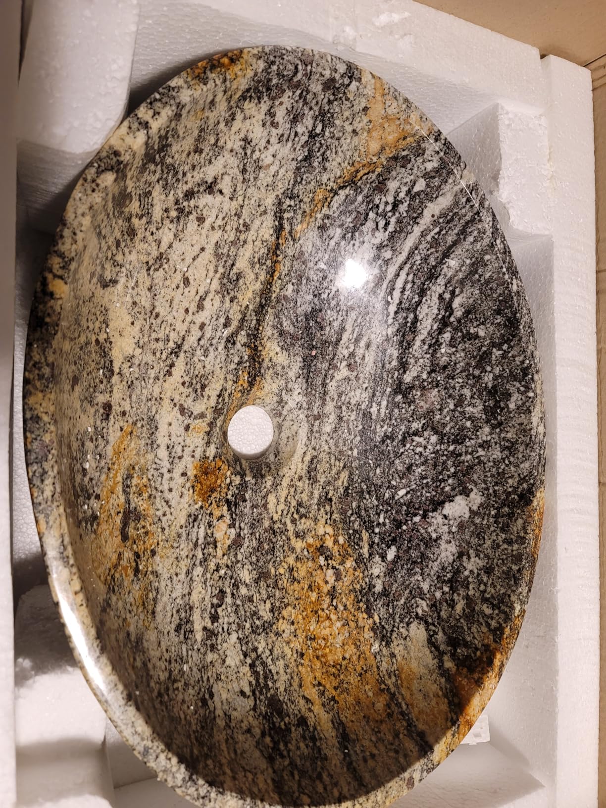 Oval-Shaped Golden Marble Stone Vessel Sink - 20x15x6 in customer photo 2