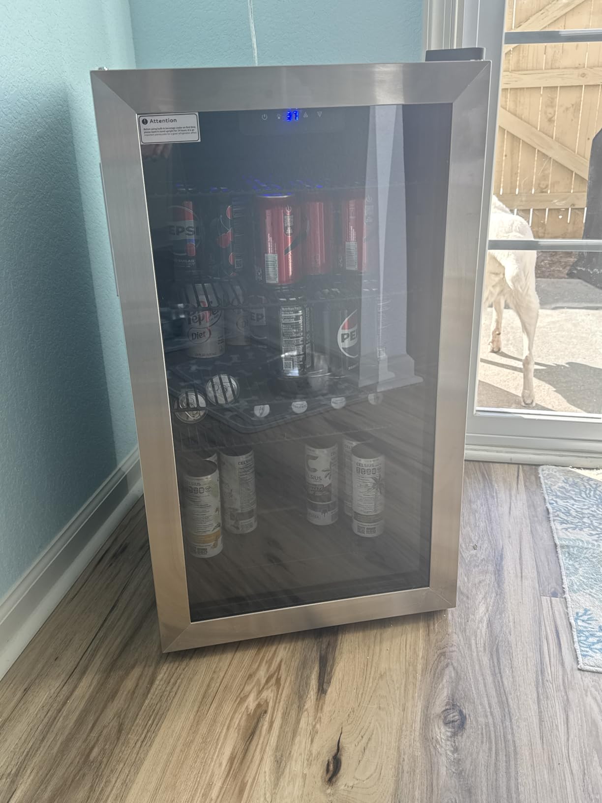 Feelfunn 4.5 Cu.Ft Beverage Refrigerator Cooler - 145 Can Mini Fridge Glass Door for Soda Beer Wine, Small Refrigerator for Bedroom Office Home Bar, 4 Adjustable Shelves, Silver customer photo 2