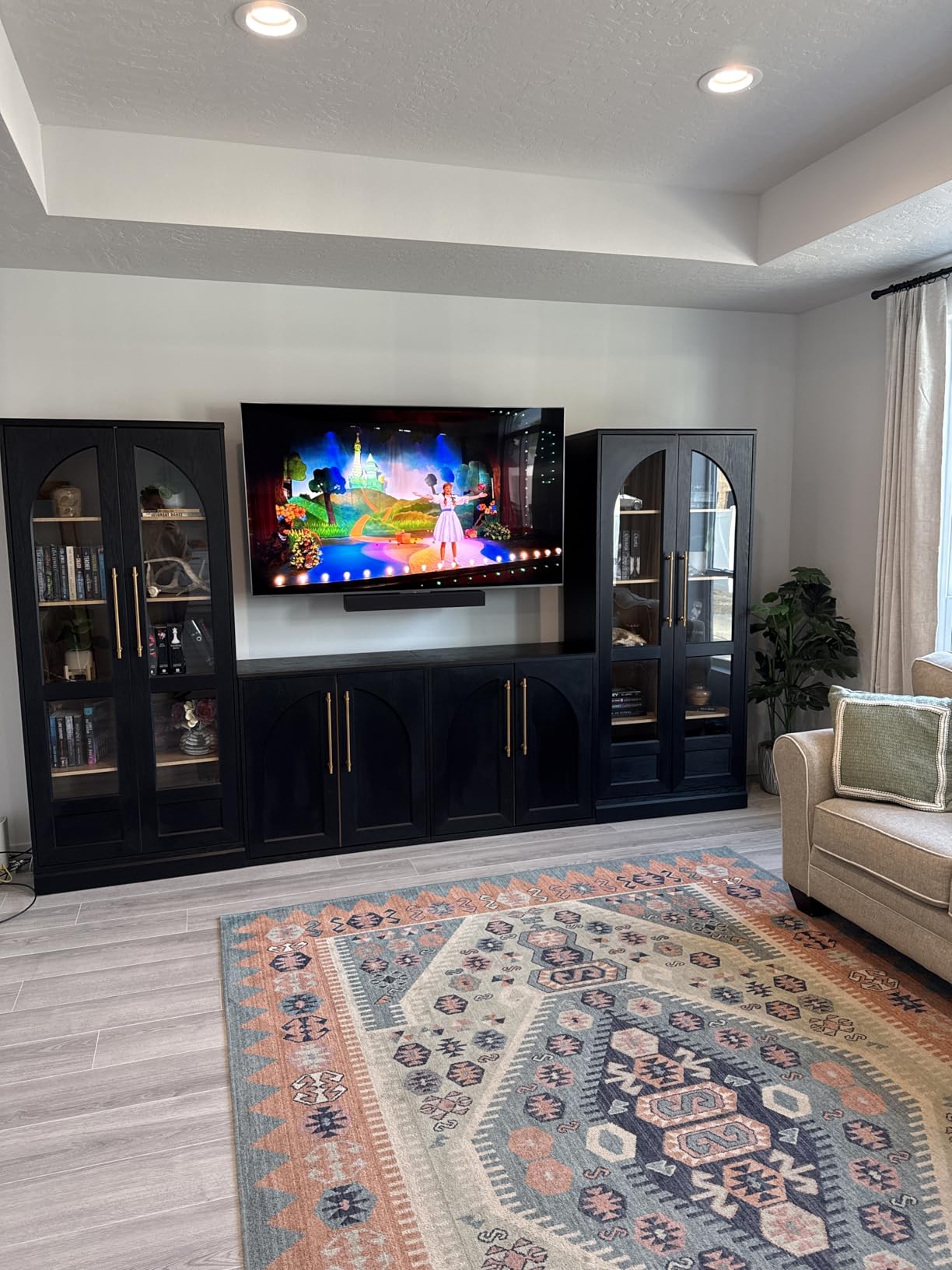 mopio Blake 4 Piece Entertainment Center with Storage, Modern Farmhouse Modular Storage Cabinet Dresser TV Stand for up to 65