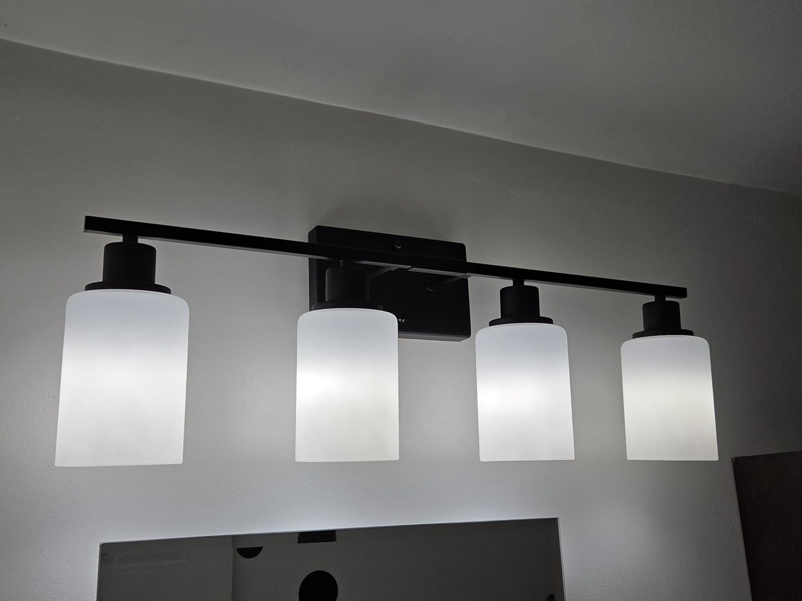 MOKATNG 4-Light Bathroom Light Fixtures, Vanity Light with Milky White Shades, Matte Black Bathroom Light Fixtures Over Mirror, Modern Bathroom Wall Lamp for Mirror Living Room Cabinet Bedroom customer photo 2